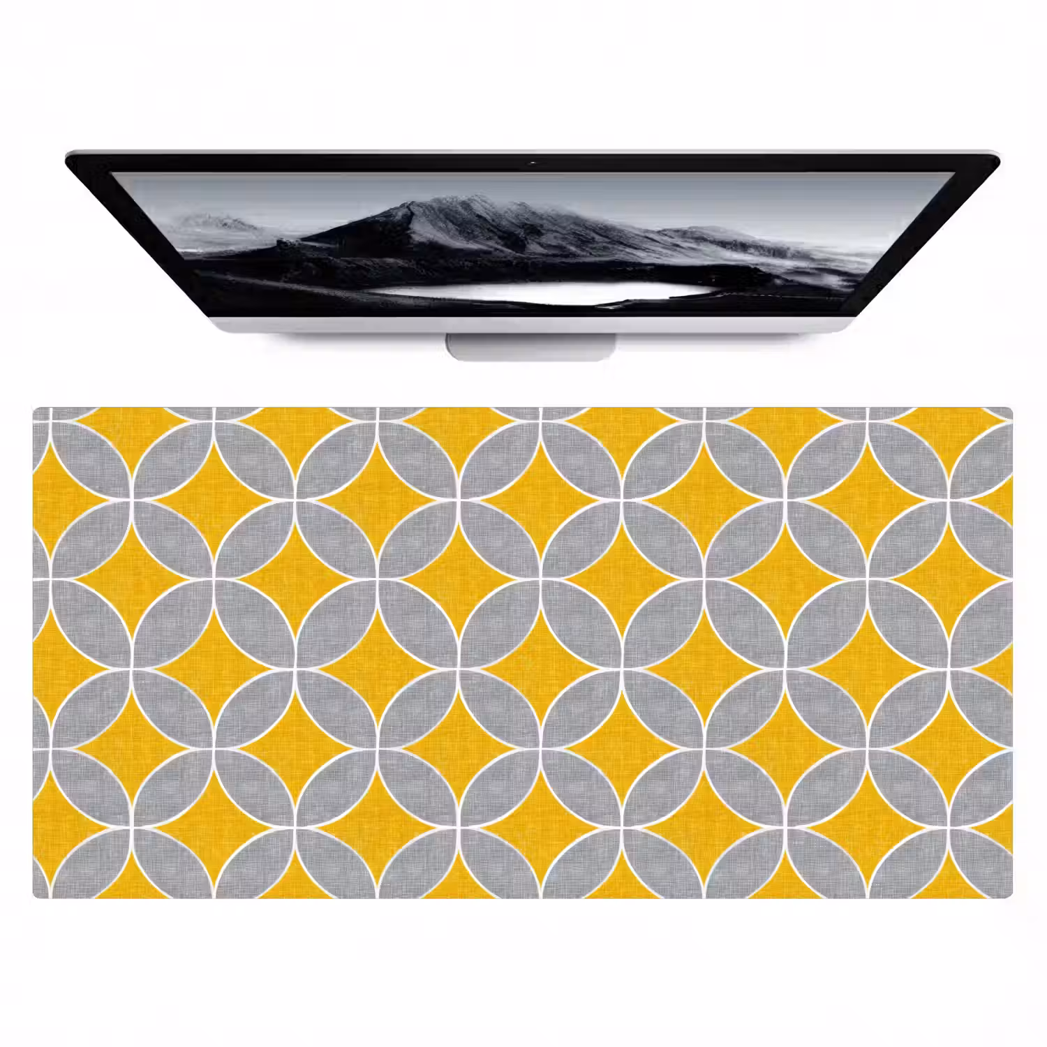 Geometrisch - Cirkels - Textuur - Grijs - Geel Muismat XXL klein 681 -zzz3d