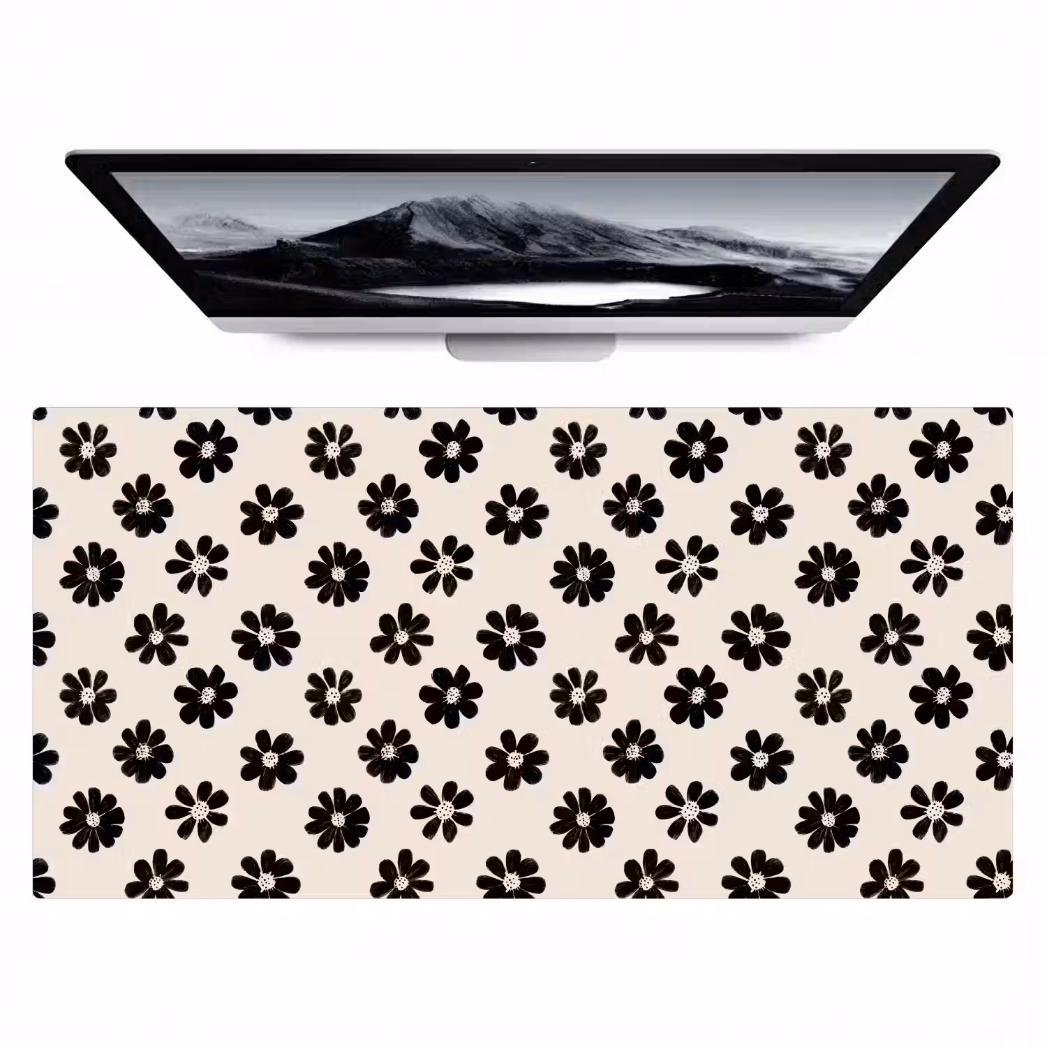 Grafisch - Madeliefjes - Zwart - Beige Muismat XXL klein 681 -zzz3d