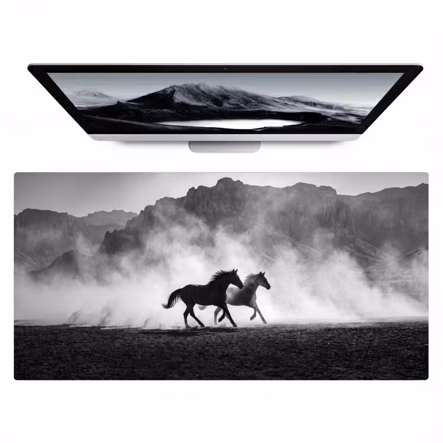 Paard - Ren - Stof - Zwart-wit - Dieren Muismat XXL klein -zzz3d