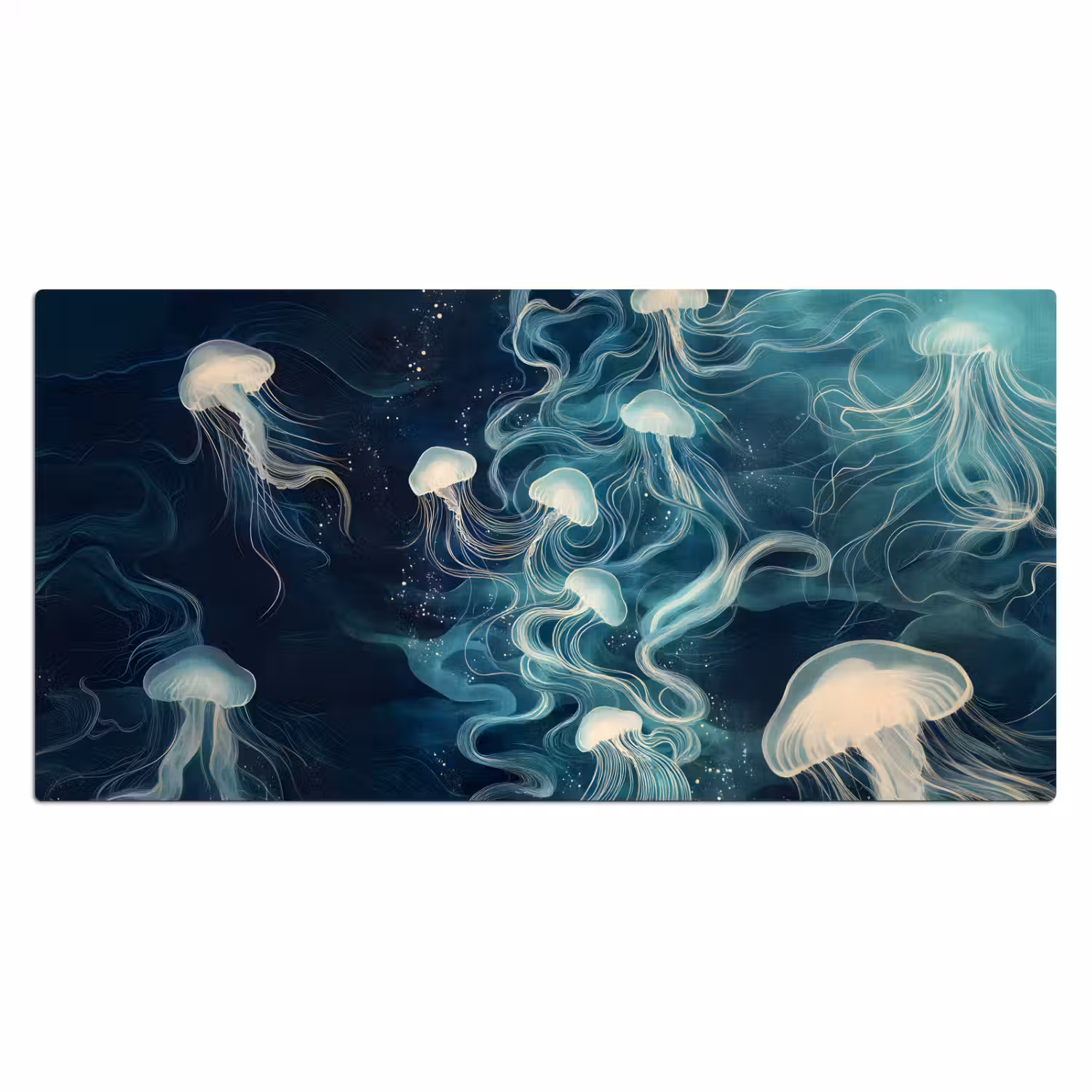 Kwallen - Zee - Wit - Golven Muismat XXL klein -3d_leeg