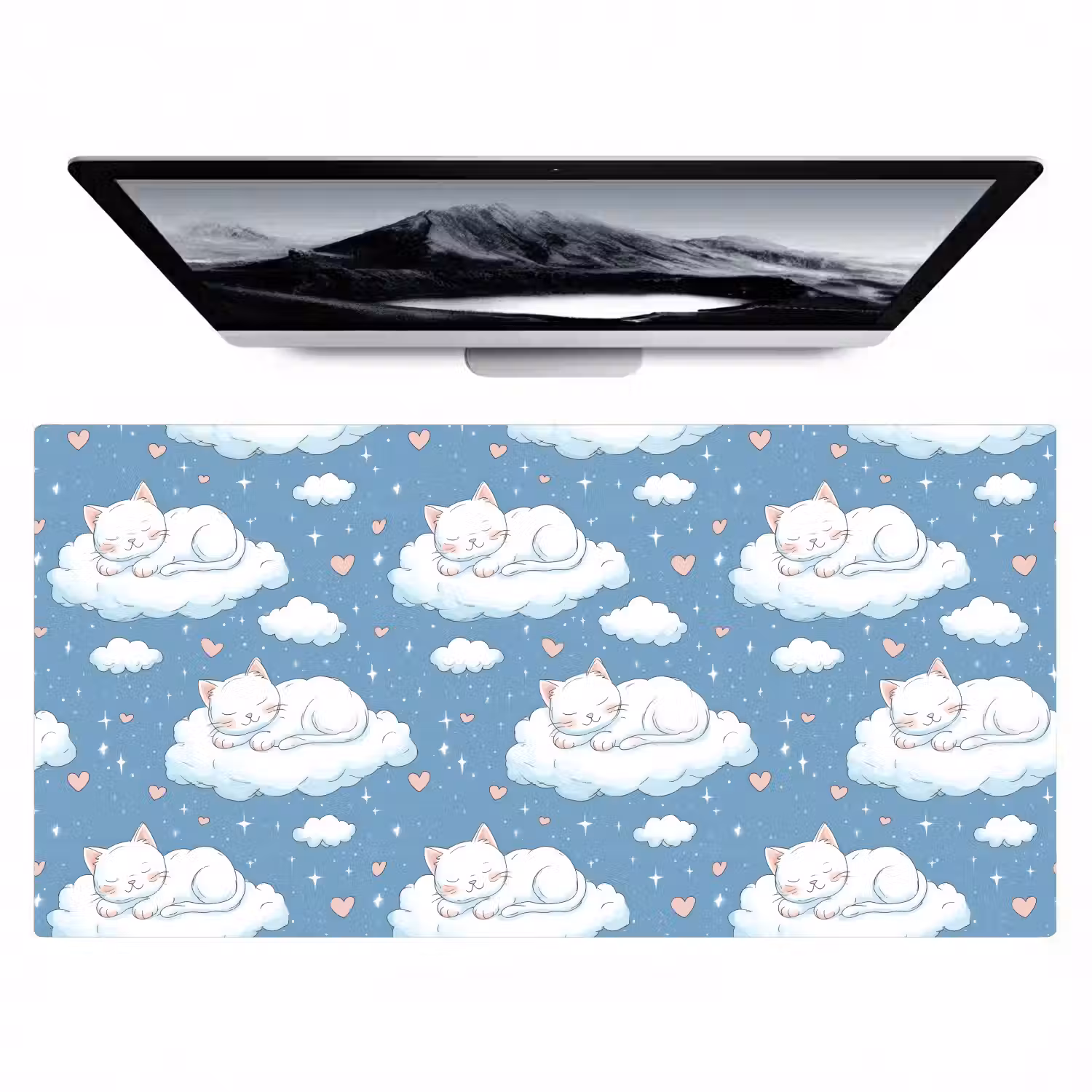 Kitten - Wolken - Blauw Muismat XXL klein 681 -zzz3d