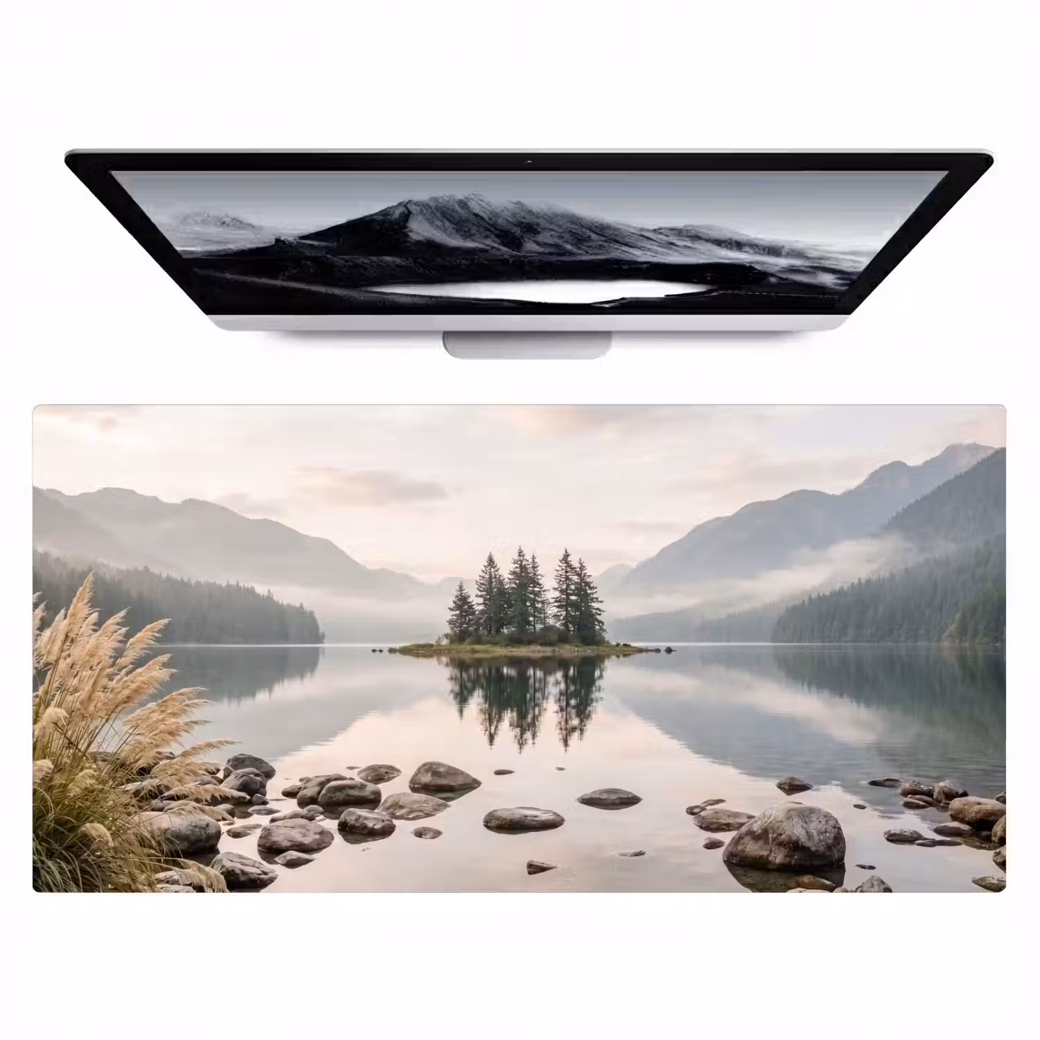 Meer - Bergen - Landschap - Groen Muismat XXL klein -zzz3d