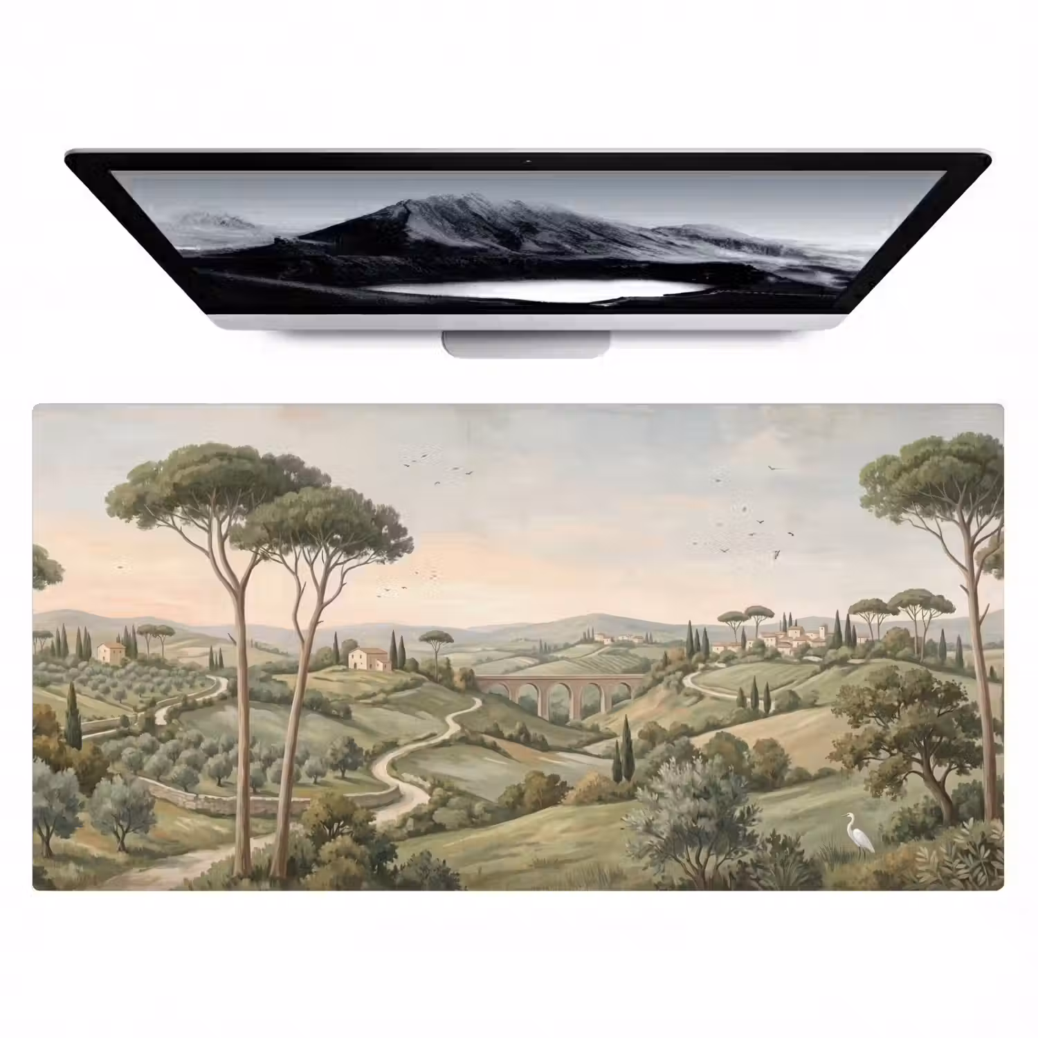 Landschap - Heuvels - Zandpad - Groen Muismat XXL klein -zzz3d