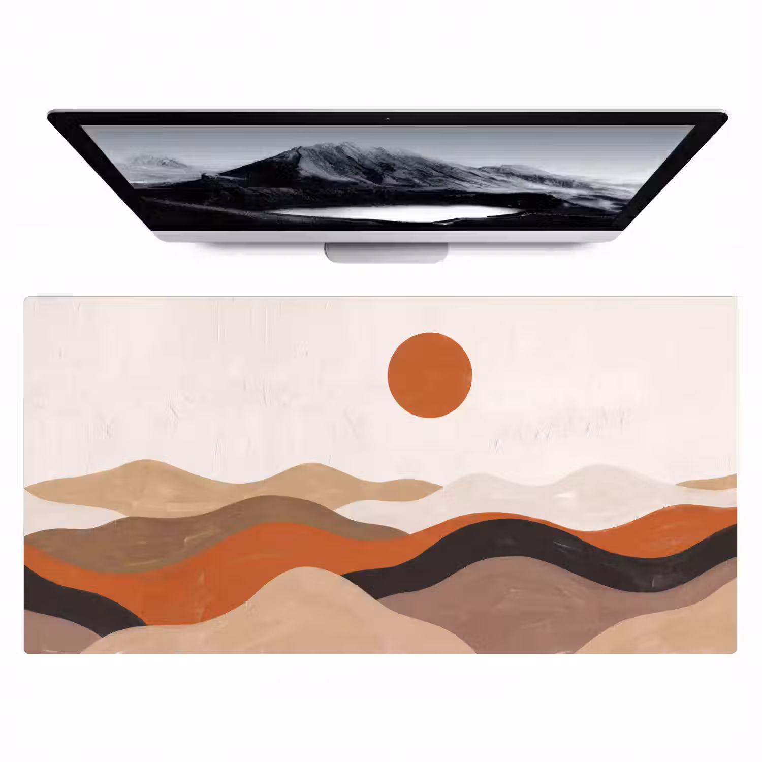 Landschap - Heuvels - Zon - Abstract - Oranje Muismat XXL klein -zzz3d