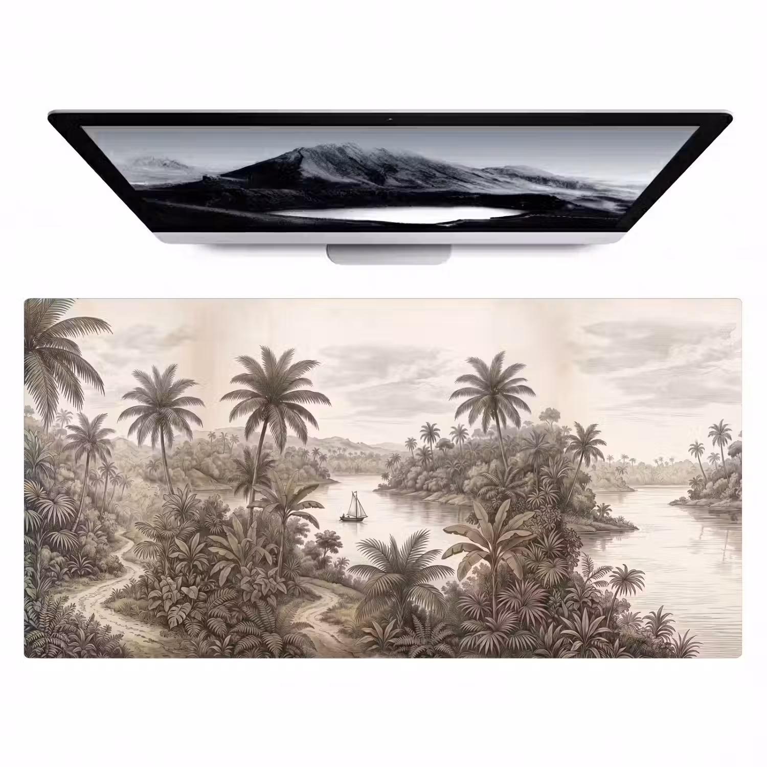 Landschap - Rivier - Boot - Tropisch - Vintage Muismat XXL klein -zzz3d
