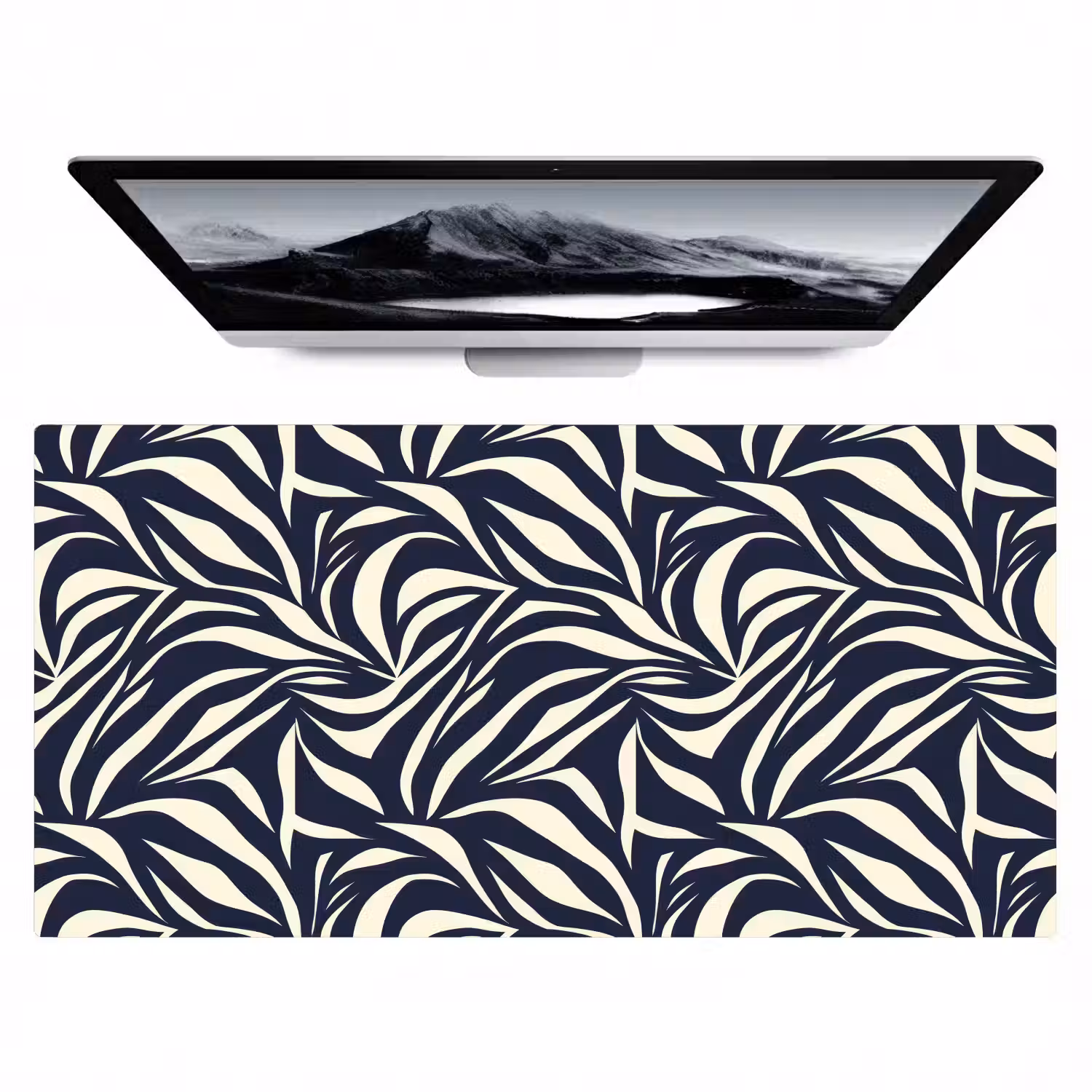 Bladvormen - Blauw - Patroon - Wit Muismat XXL klein 681 -zzz3d