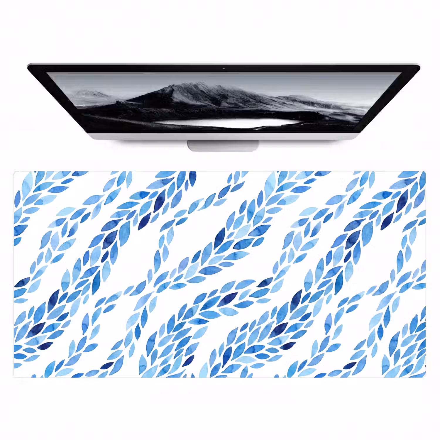 Bladeren - Aquarel - Patroon - Modern - Blauw Muismat XXL klein -zzz3d