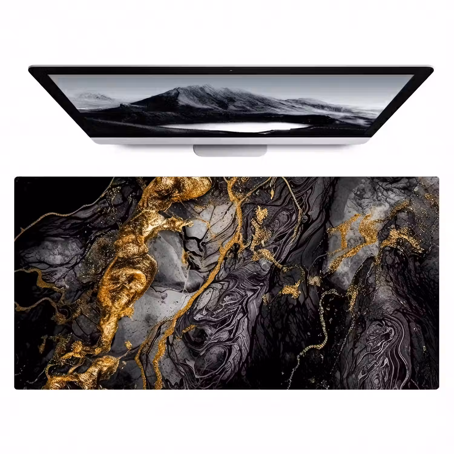 Marmer - Zwart - Goud - Abstract Muismat XXL klein -zzz3d