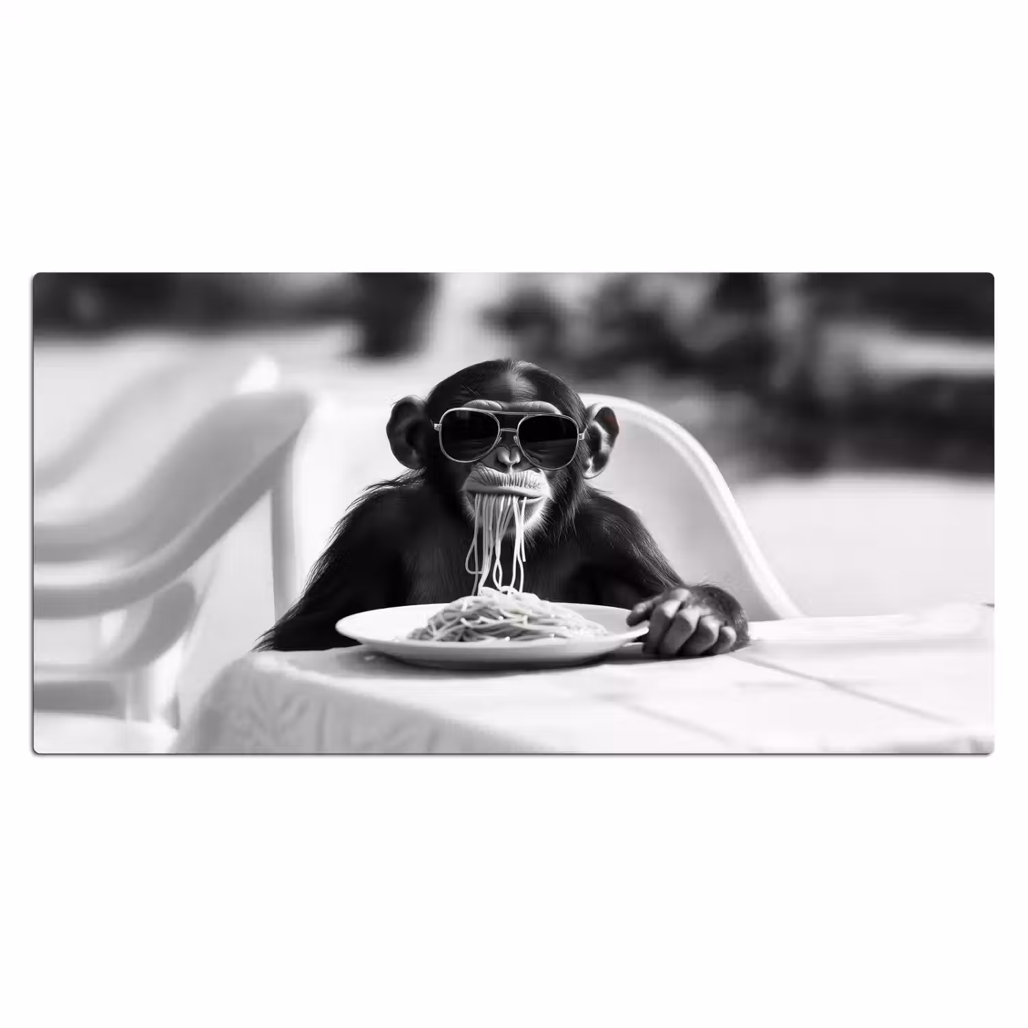 Aap - Spaghetti - Zonnebril - Zwart wit - Cool - Dier Muismat XXL klein -3d_leeg