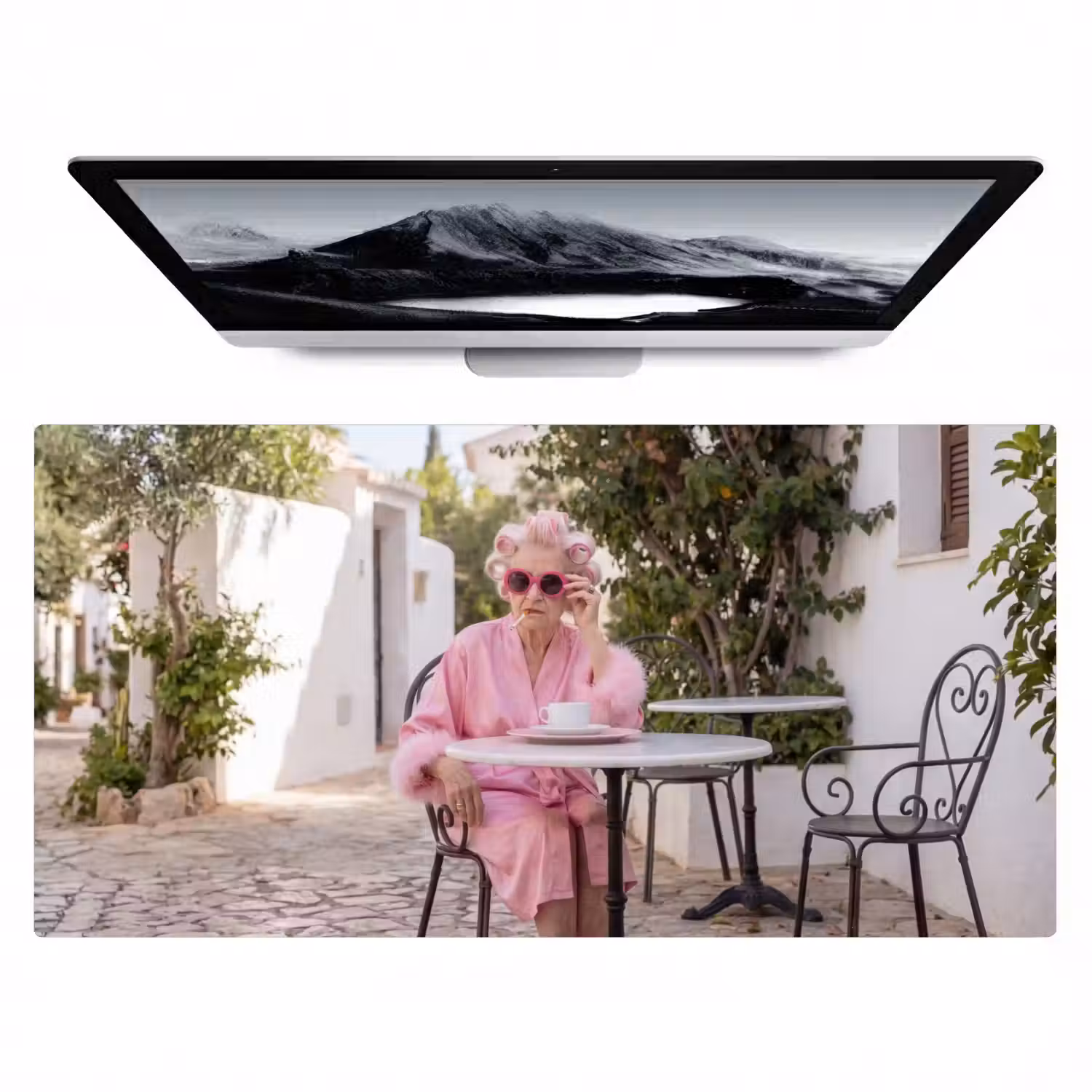 Ochtendjas - Krulspelden - Roze Muismat XXL klein -zzz3d