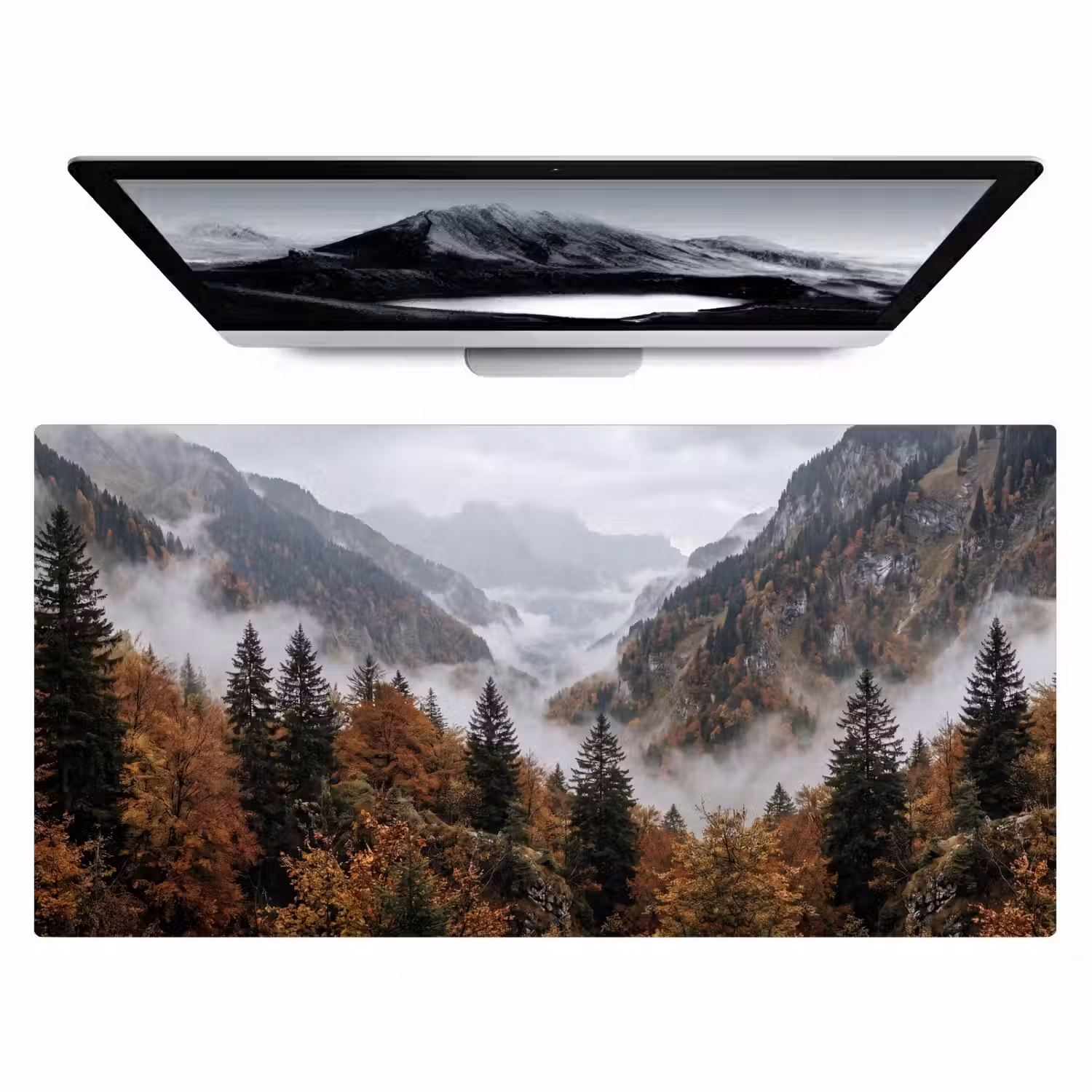 Bergen - Vallei - Mist - Herfst - Natuur Muismat XXL klein -zzz3d