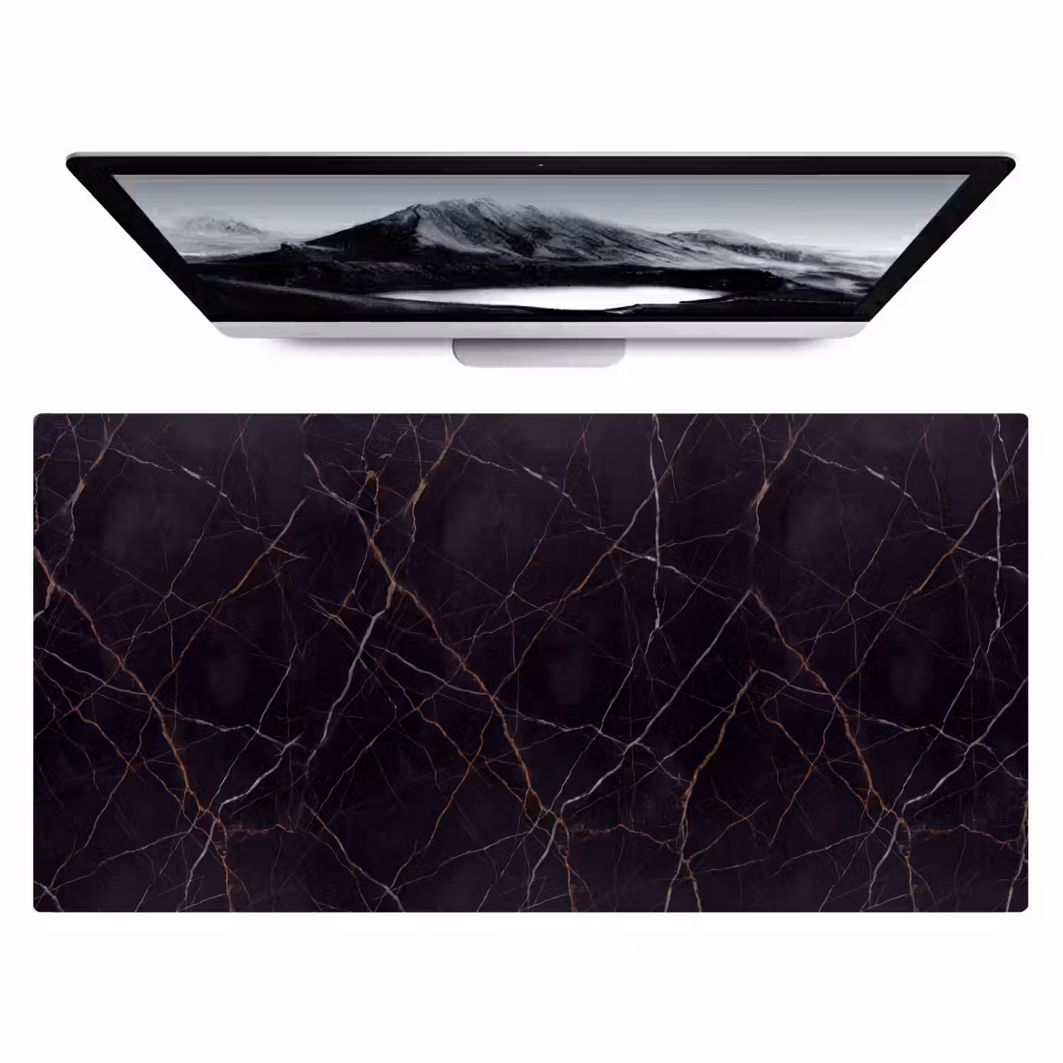 Natuursteen - Marmerpatroon - Abstract - Modern - Zwart - Goud Muismat XXL klein -zzz3d