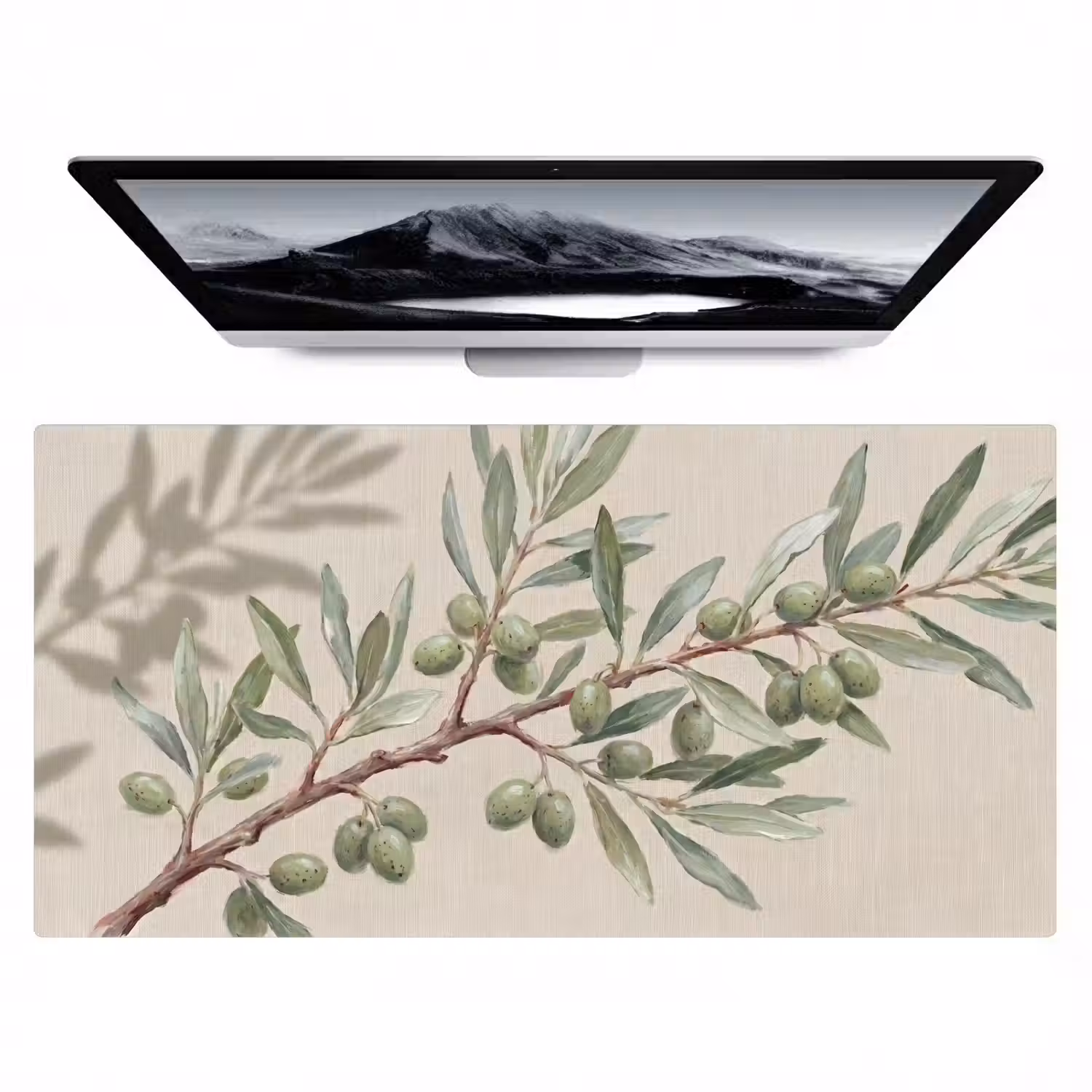 Olijftak - Bladeren - Natuur - Groen - Beige Muismat XXL klein -zzz3d