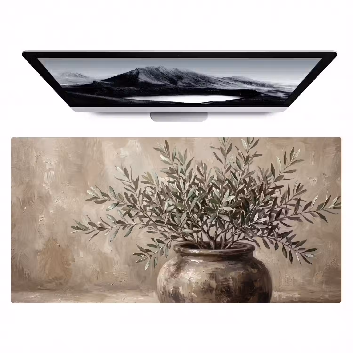 Olijfplant - Aardenpot - Abstract - Beige Muismat XXL klein -zzz3d