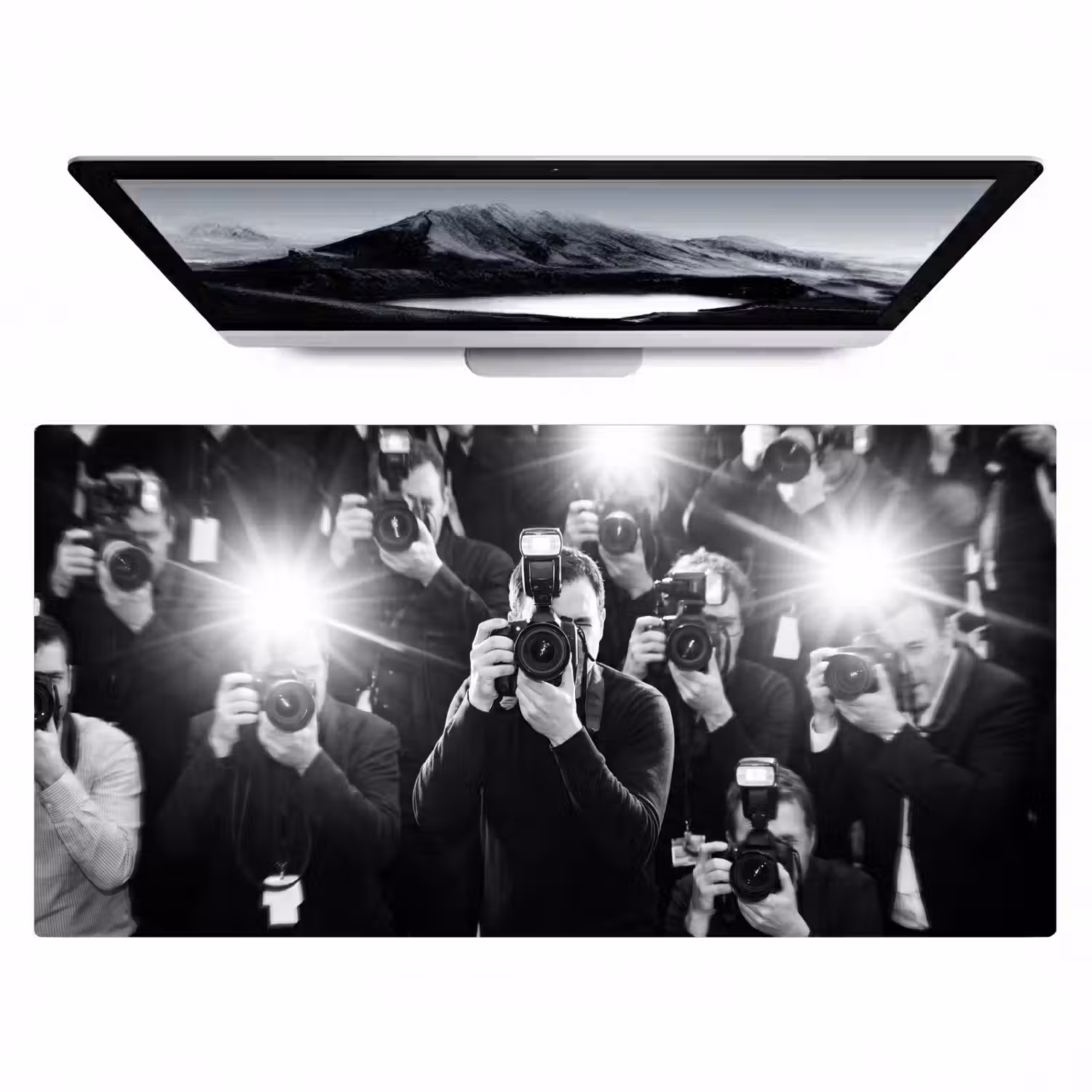 Mensen - Camera - Flitslicht - Zwart-wit - Media Muismat XXL klein -zzz3d