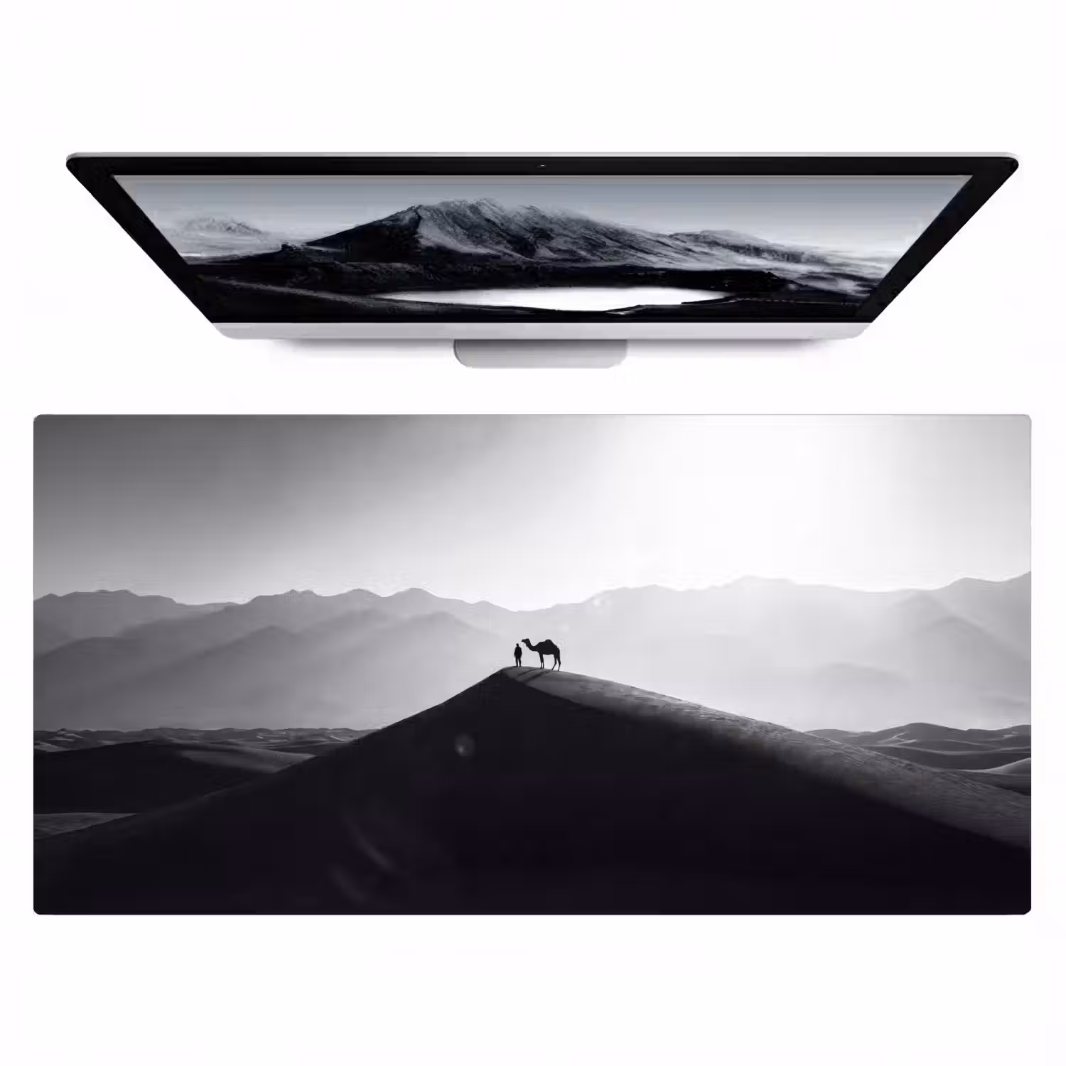 Mens - Kameel - Zandduin - Natuur - Monochroom Muismat XXL klein -zzz3d