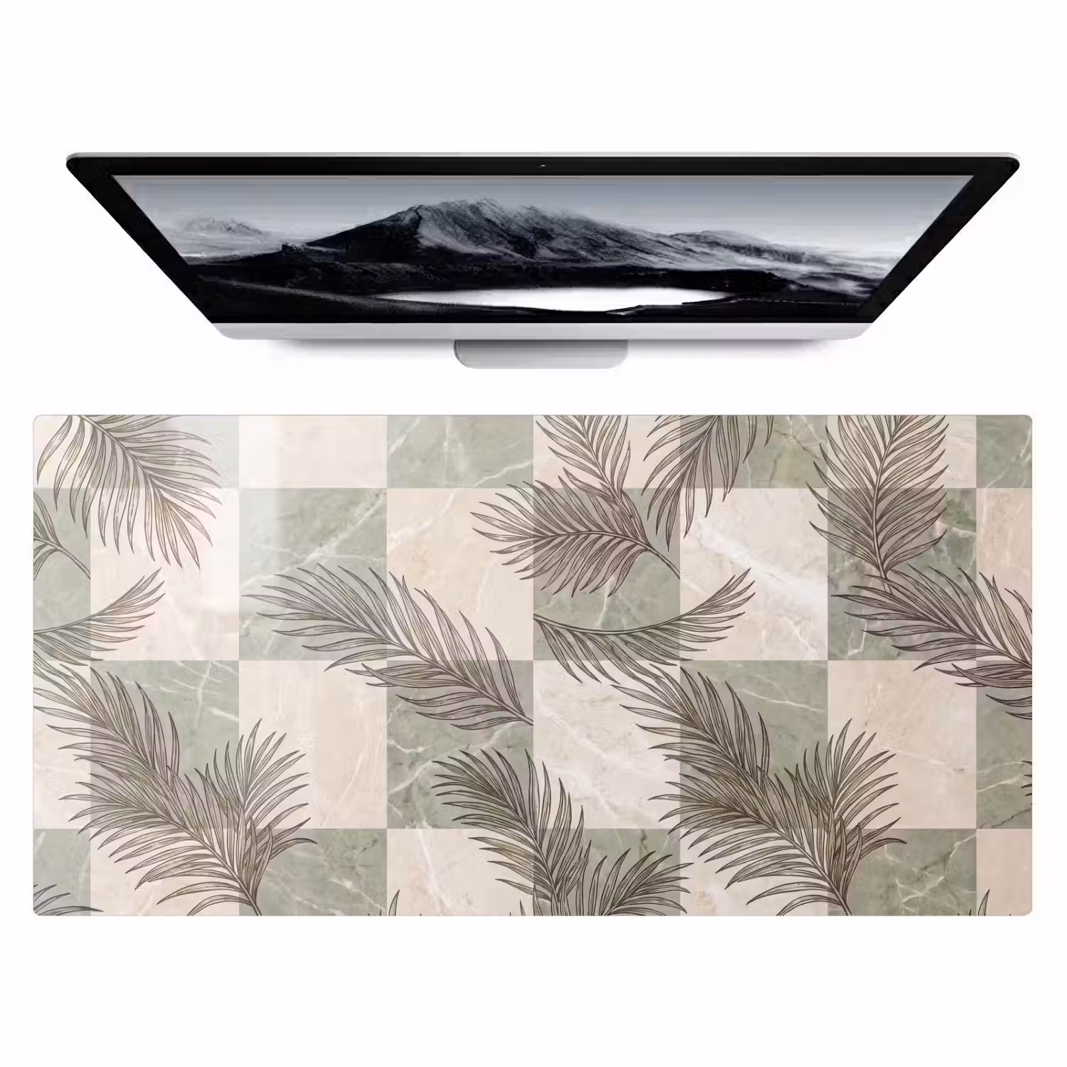 Planten - Bladeren - Marmer - Modern - Groen Muismat XXL klein -zzz3d