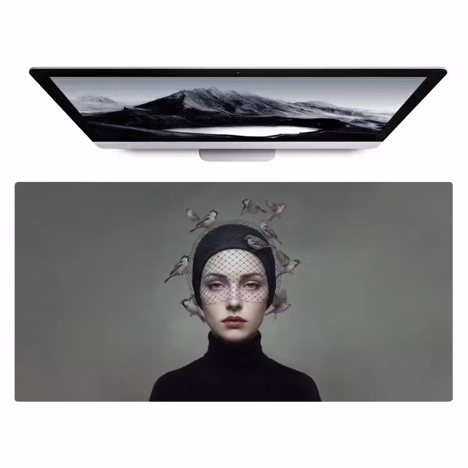 Portret - Vogels - Zwart Muismat XXL klein -zzz3d