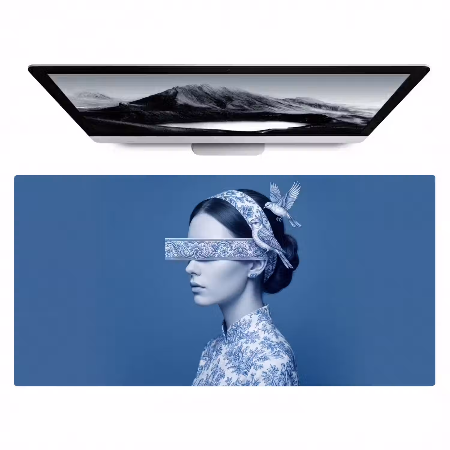 Portret - Klassiek - Wit - Blauw Muismat XXL klein -zzz3d