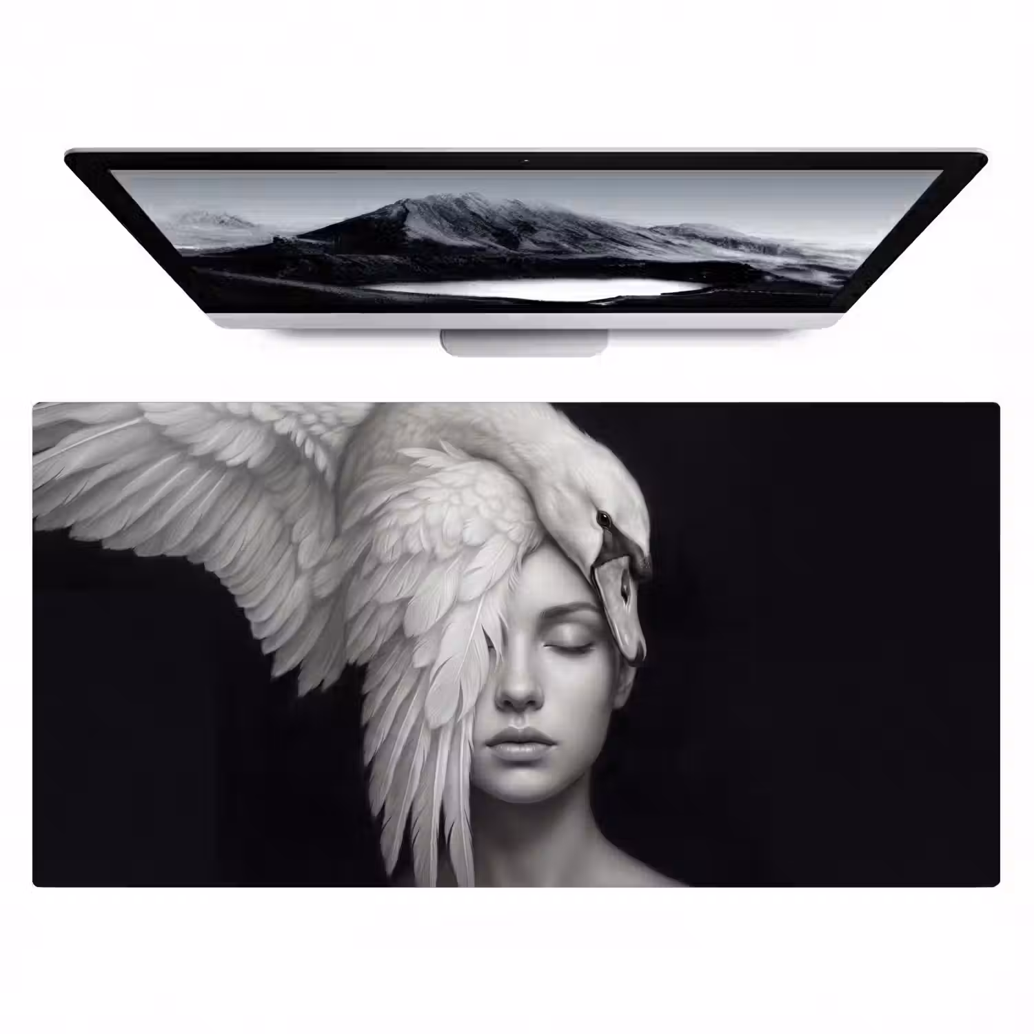 Portret - Zwaan - Zwart - Wit Muismat XXL klein -zzz3d