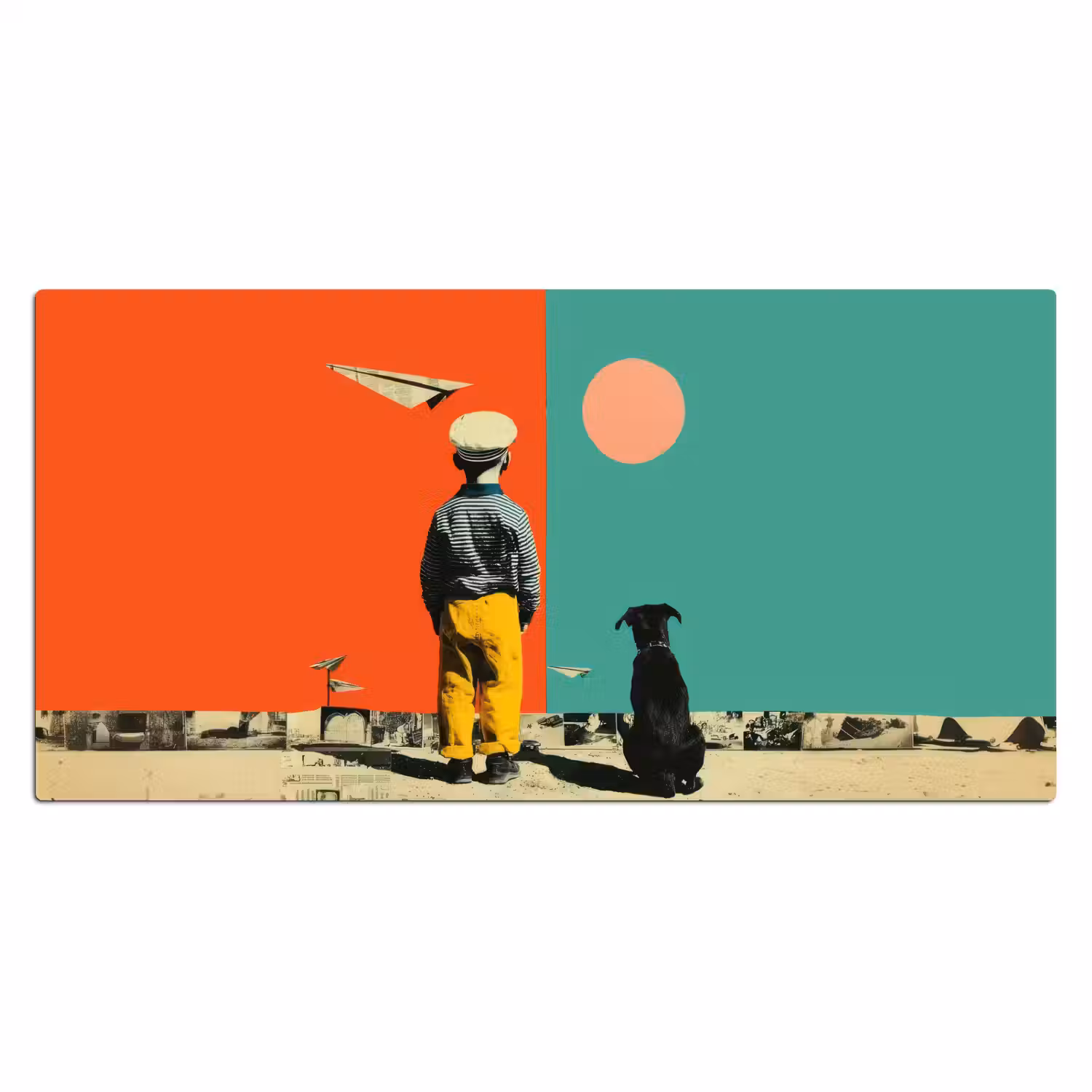 Retro - Jongen - Hond - Rood - Groen Muismat XXL klein -3d_leeg
