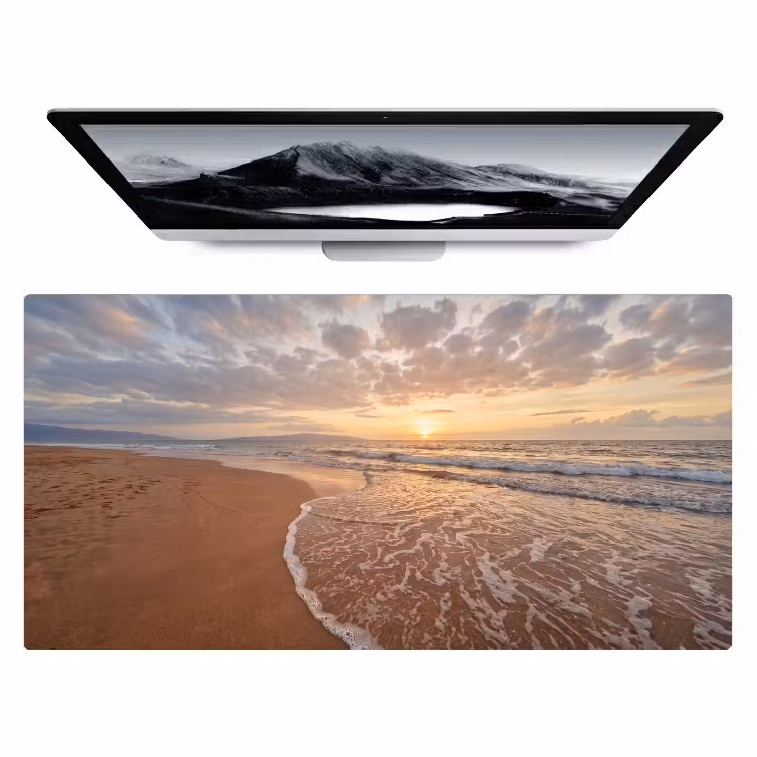 Zee - Kustlijn - Wolken - Landschap - Oranje Muismat XXL klein -zzz3d