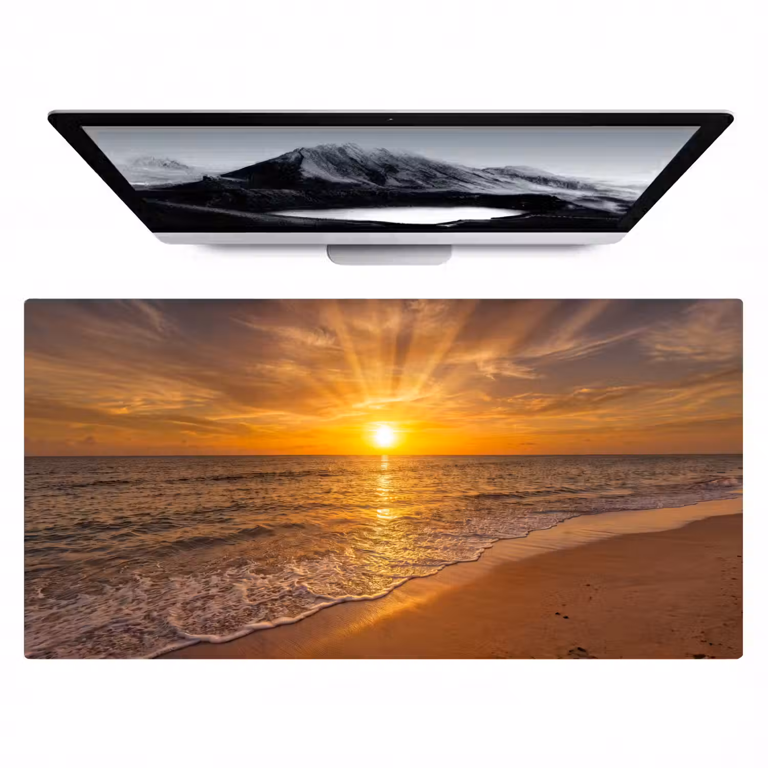 Zee - Zonsondergang - Golven - Kust - Oranje Muismat XXL klein -zzz3d