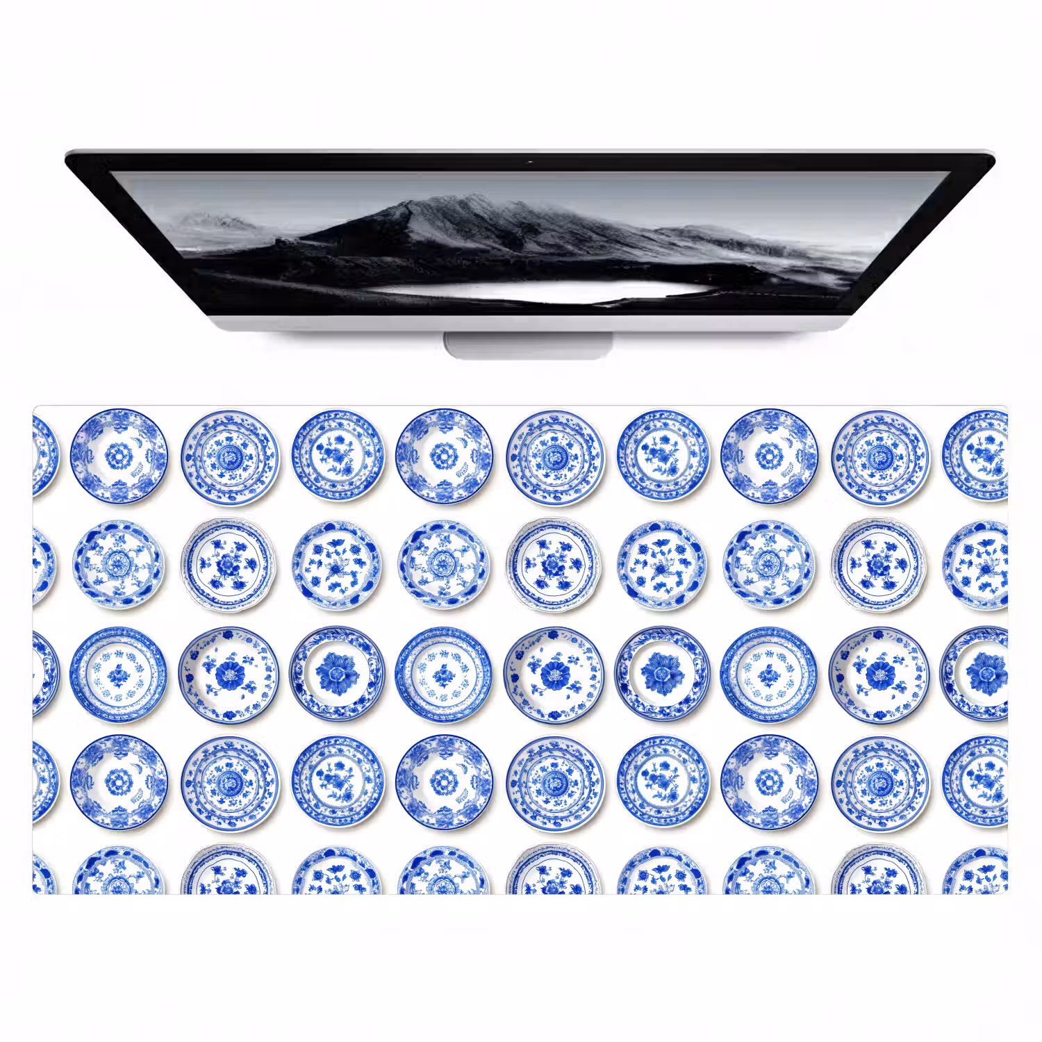 Borden - Bloemen - Patroon - Blauw Muismat XXL klein 681 -zzz3d