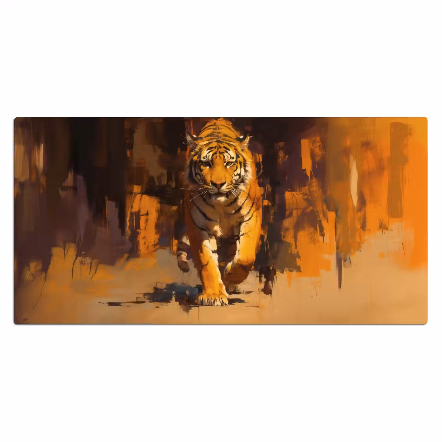 Tijger - Geschilderd - Oranje - Penseelstreken Muismat XXL klein -3d_leeg