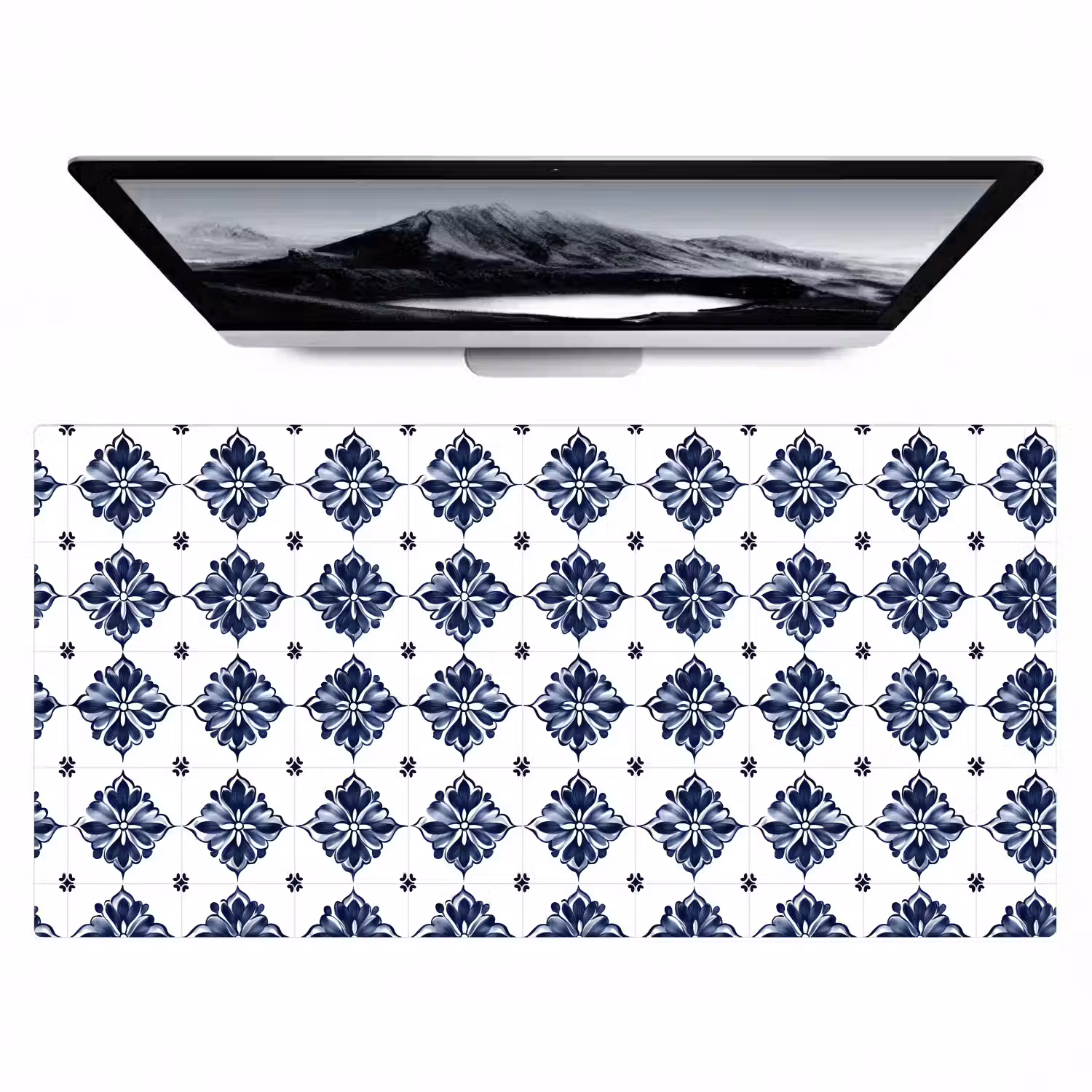 Tegelmotief - Blauw - Wit - Bloem Muismat XXL klein 681 -zzz3d