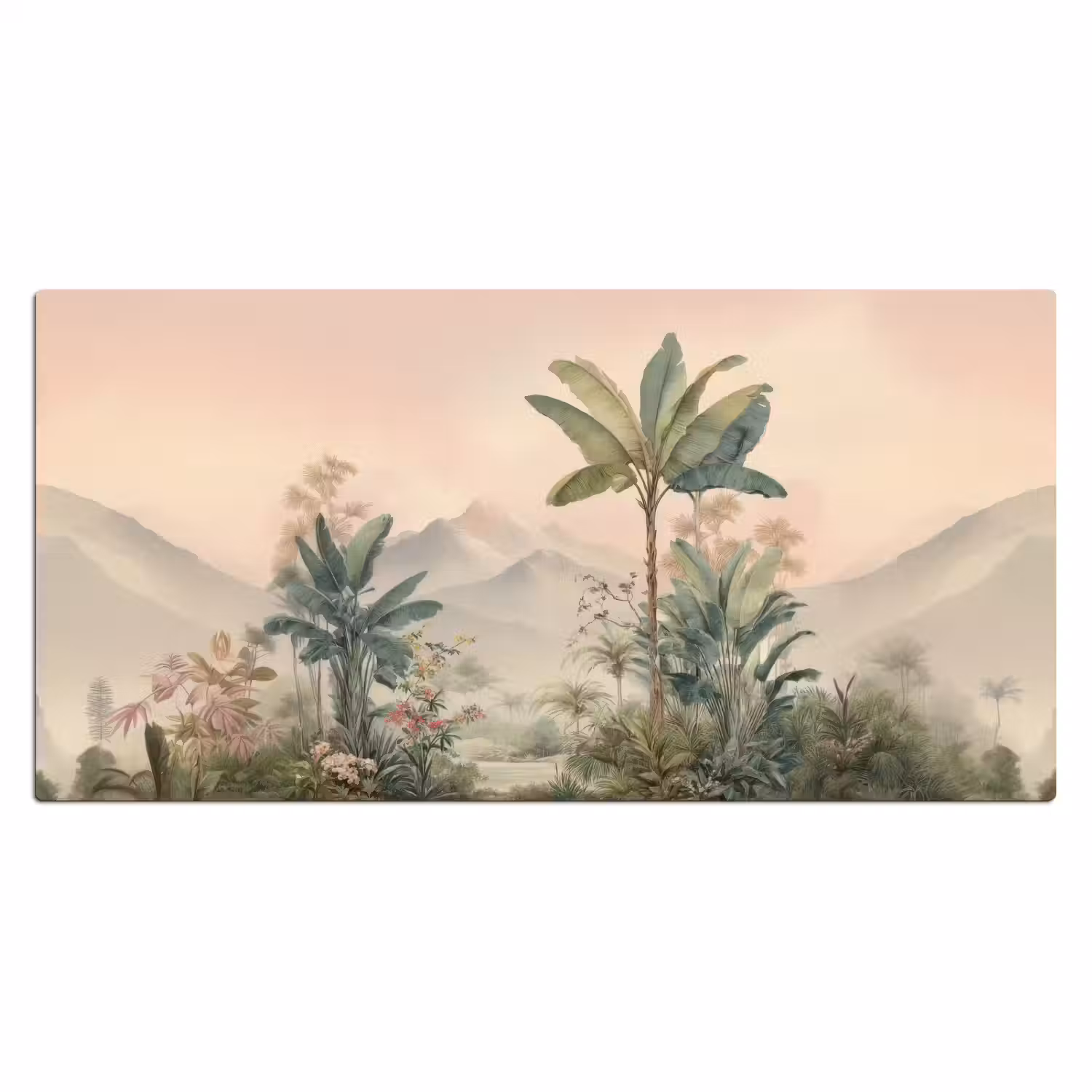 Tropisch landschap - palmbomen - Bloemen - Roze lucht Muismat XXL klein -3d_leeg