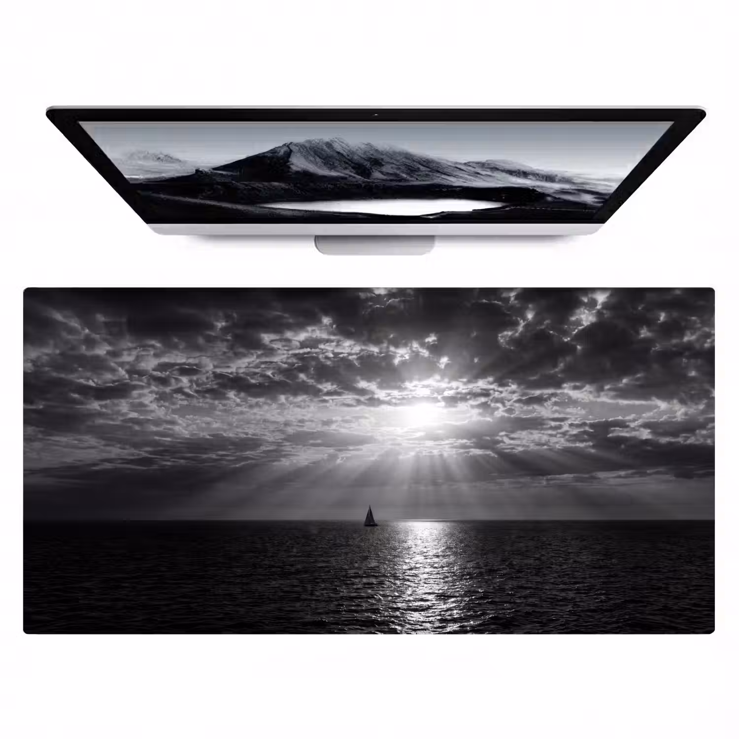 Water - Boot - Lucht - Natuur - Zwart-wit Muismat XXL klein -zzz3d
