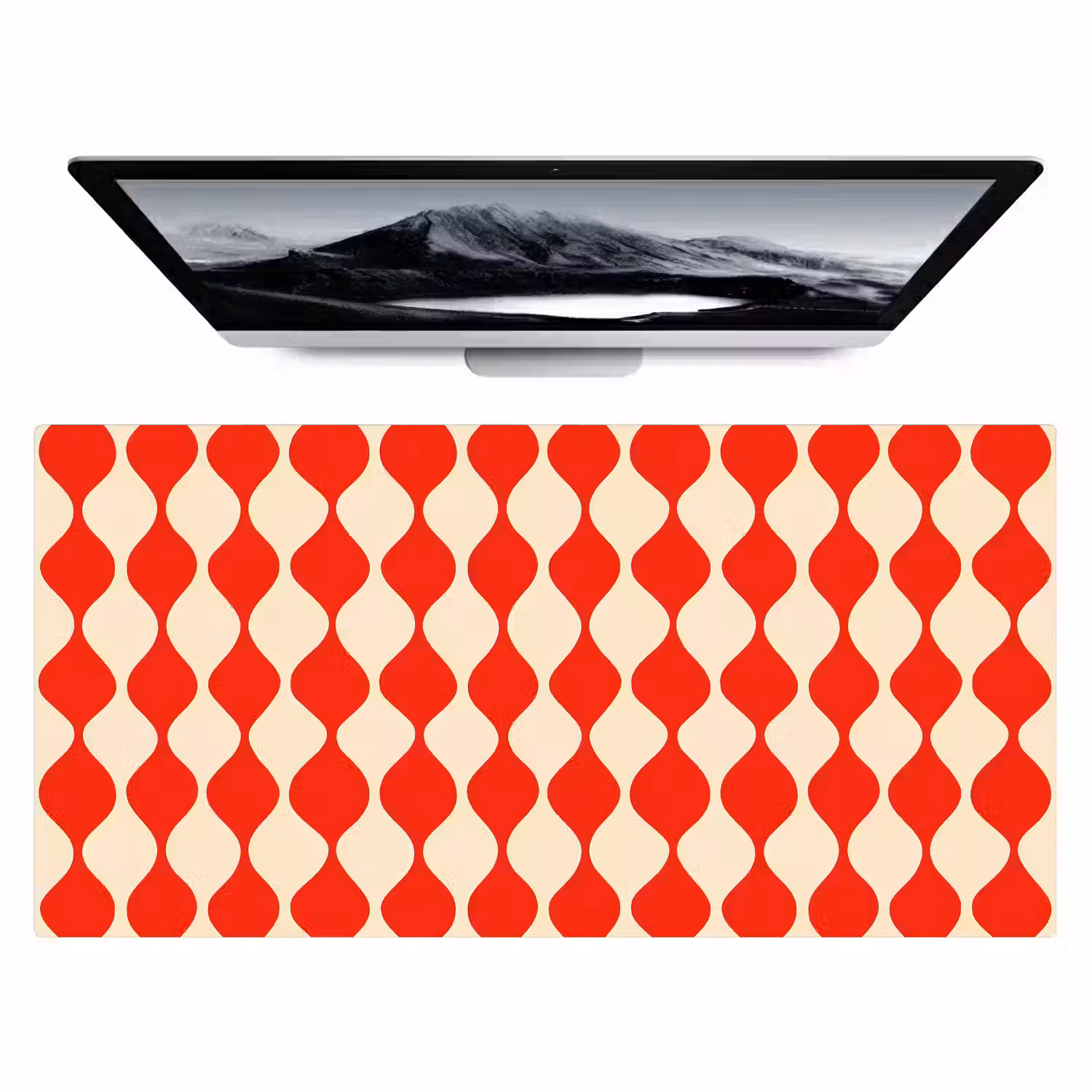 Golvend patroon - Retro - Rood - Beige Muismat XXL klein 681 -zzz3d