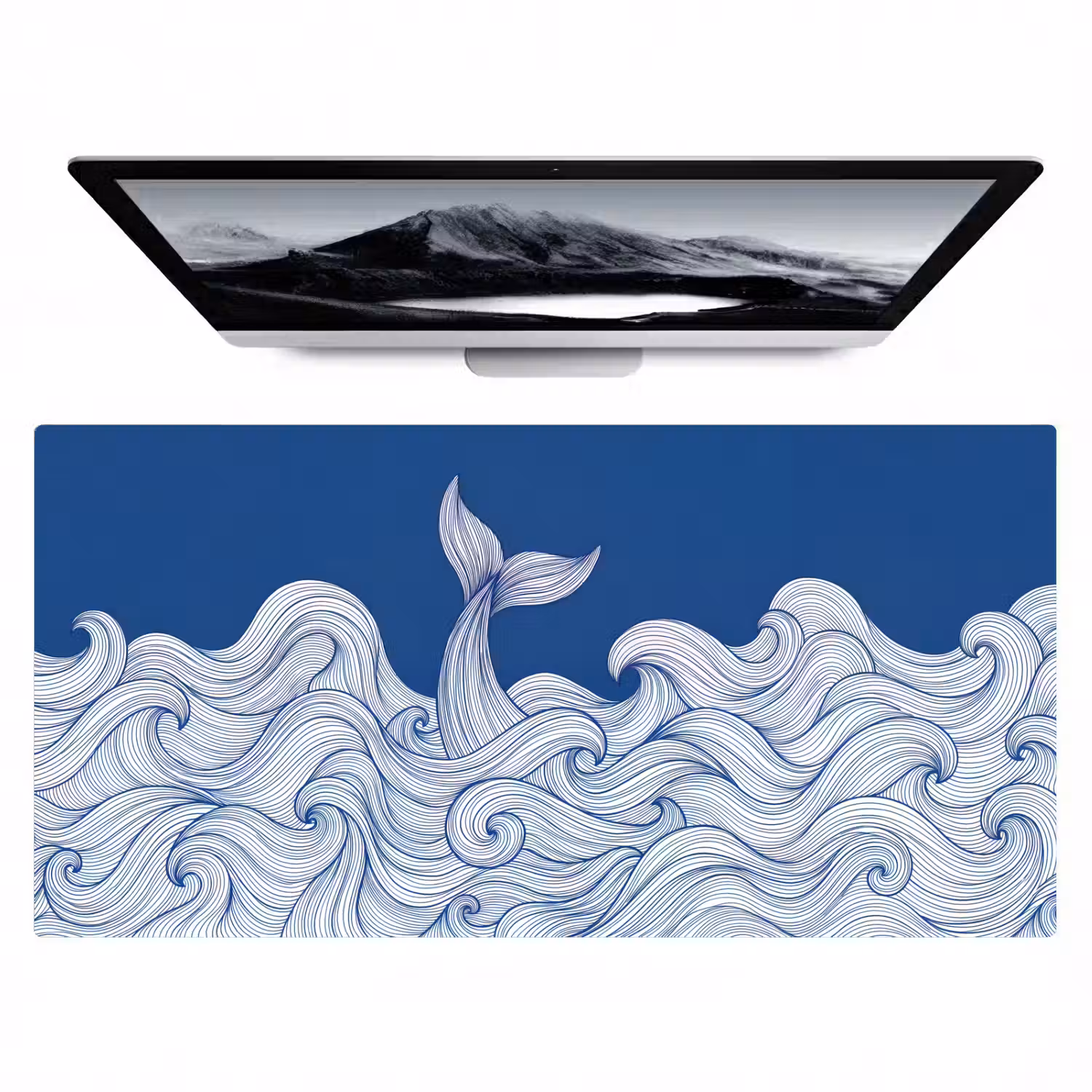 Walvis - Staart - Golven - Lijntekening - Blauw Muismat XXL klein -zzz3d