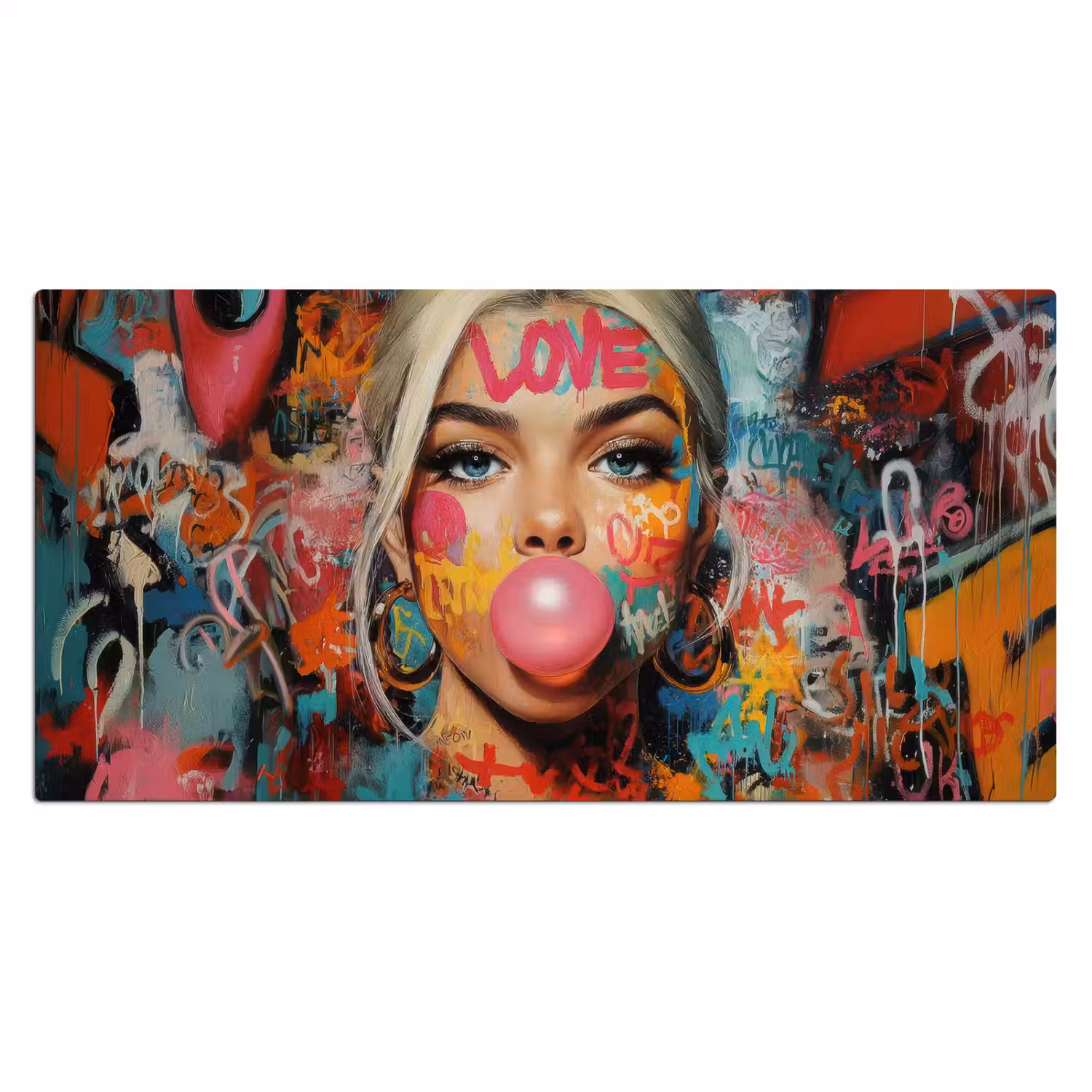 Vrouw - Kauwgom - Graffiti - Love Muismat XXL klein -3d_leeg