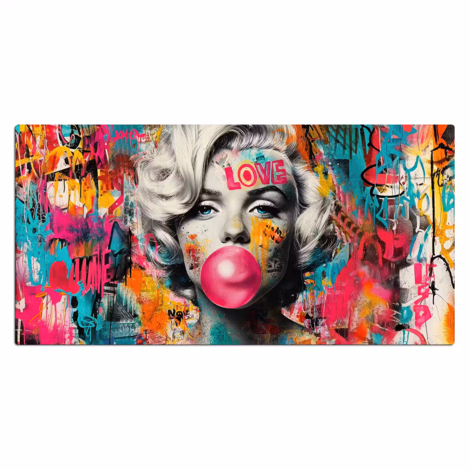 Vrouw - Kauwgom - Graffiti - Neonkleuren Muismat XXL klein -3d_leeg