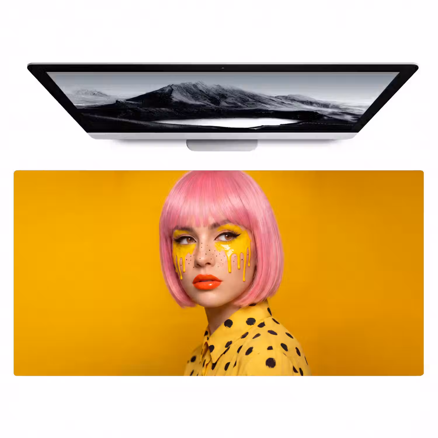 Vrouw - Portret - Abstract - Kleurrijk - Geel Muismat XXL klein -zzz3d