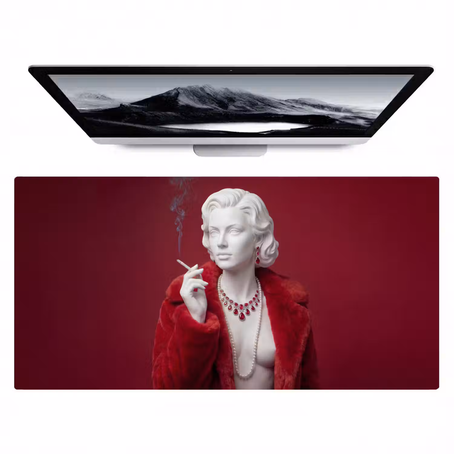Vrouw - Bontjas - Mode - Klassiek - Rood Muismat XXL klein -zzz3d