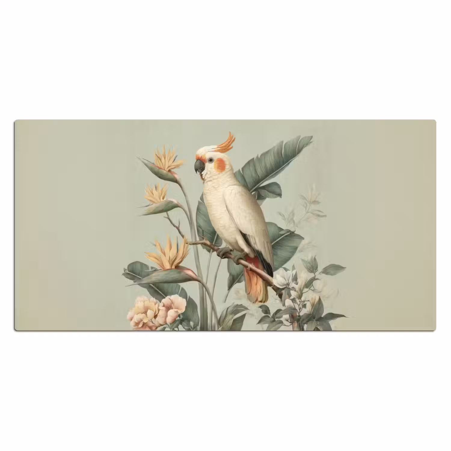 Gele kuifkaketoe - paradijsvogelbloemen - Groen Muismat XXL klein -3d_leeg