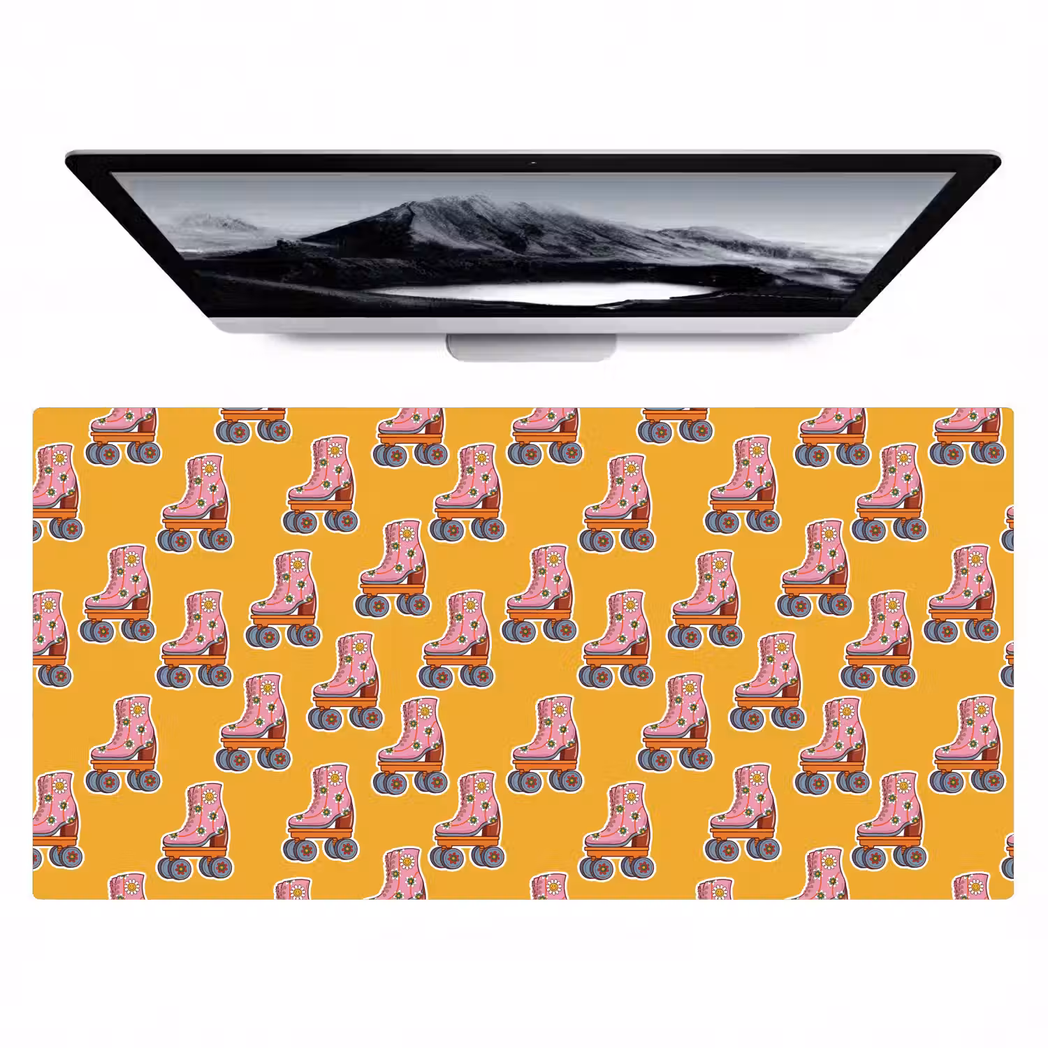 Geel - Rolschaatsen - Patroon Muismat XXL klein 681 -zzz3d