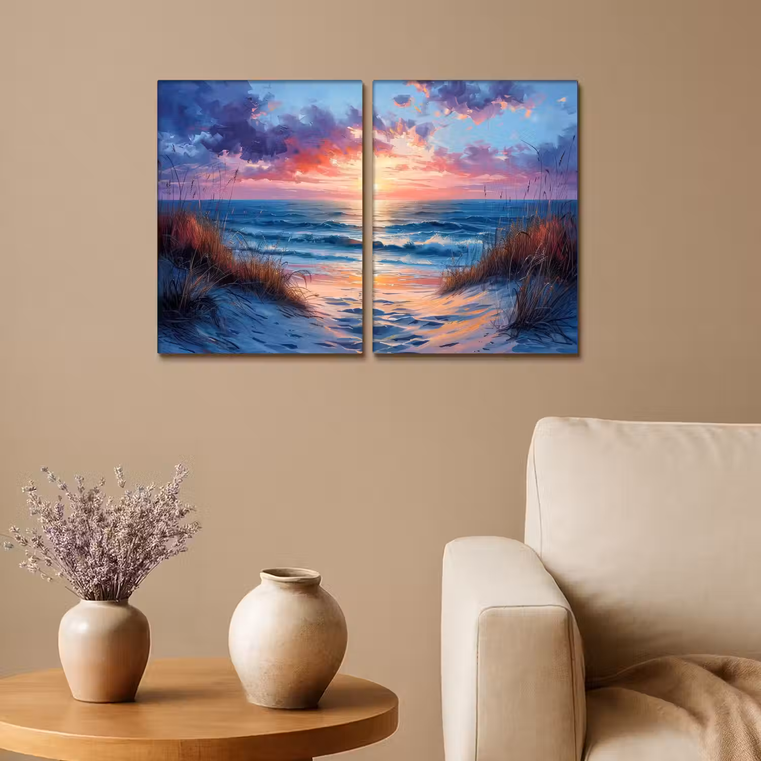 Strand - Blauw - Verf - Paars Canvas - Meerluiken 2 luik klein -sfeer1