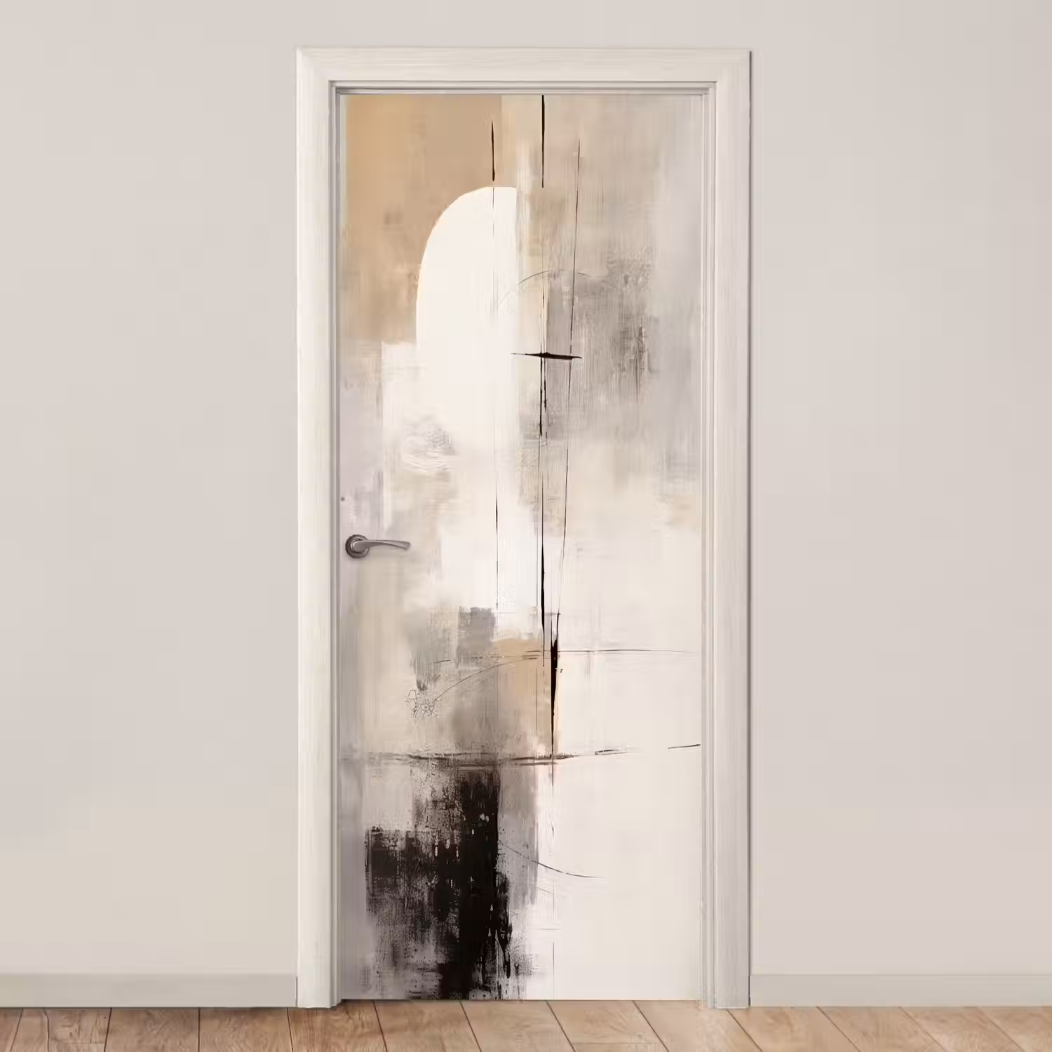 Abstract - Kunst - Grijs deurposter klein -3d_beige