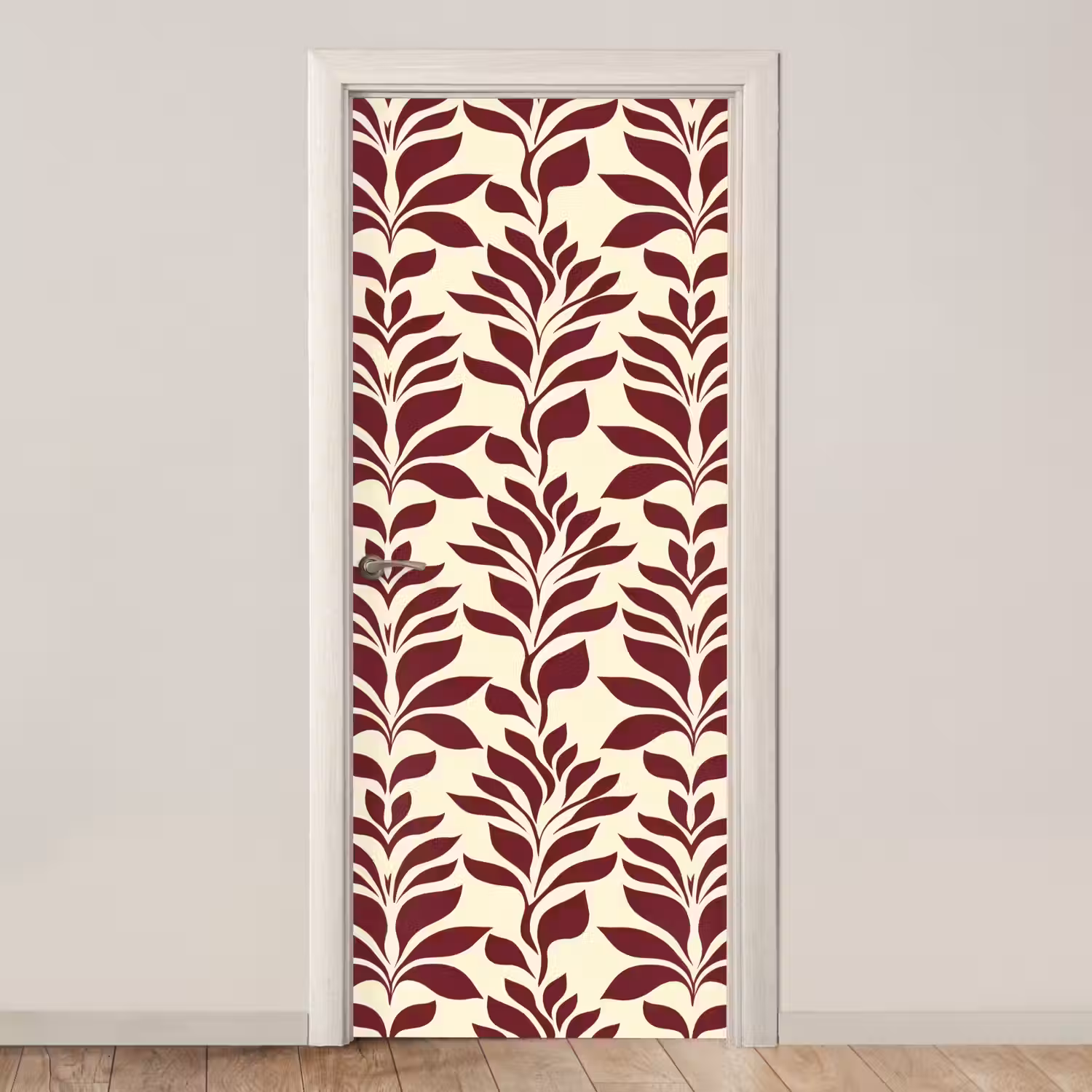 Abstract - Bladeren - Burgundy deurposter klein 289 -3d_beige