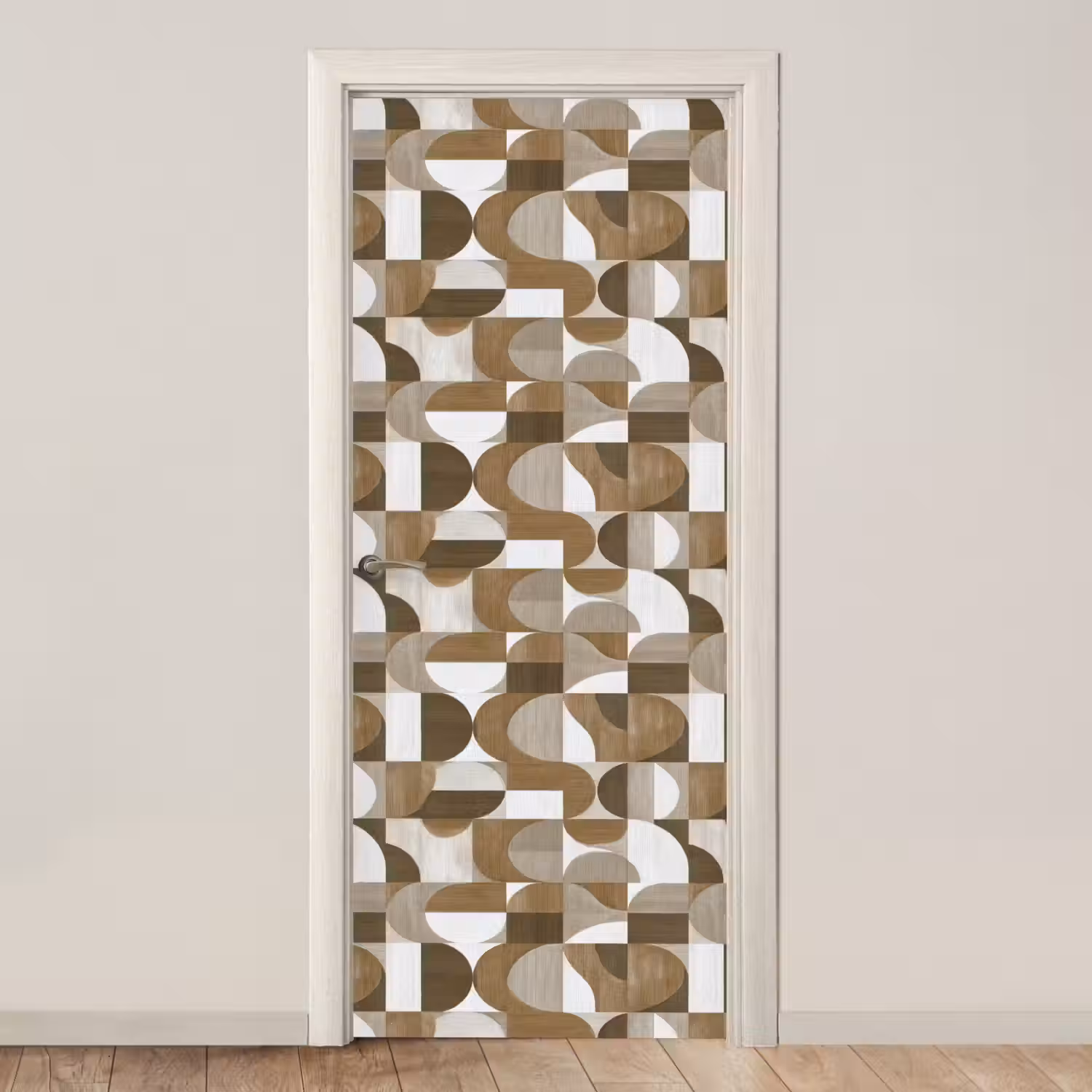 Abstract - Retro - Bruin deurposter klein 289 -3d_beige