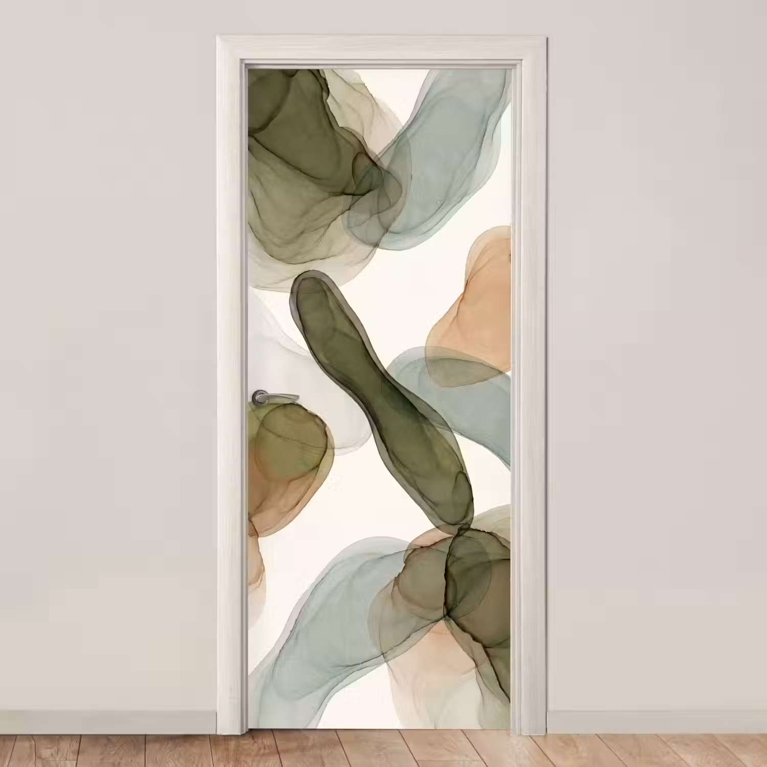 Abstract - Vormen - Modern - Kunst - Groen - Bruin deurposter klein -3d_beige