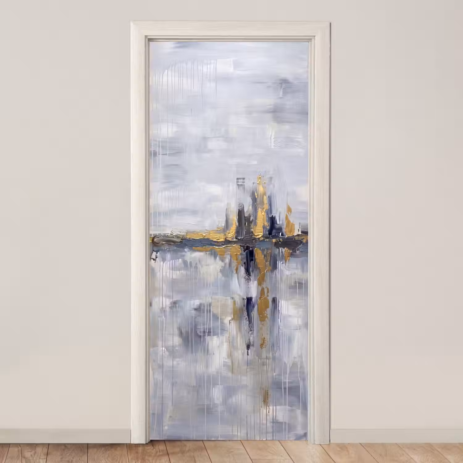 Abstract - Structuur - Goud - Grijs - Modern deurposter klein -3d_beige