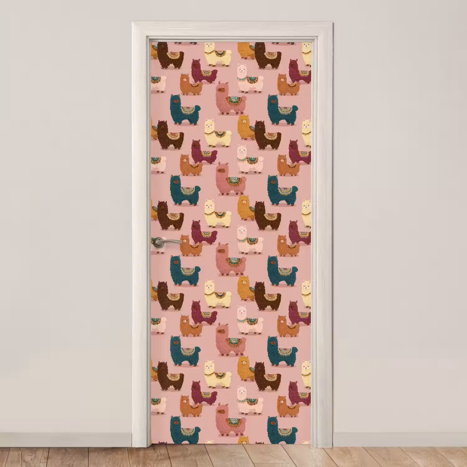 Alpaca's - Patroon - Kleurrijk deurposter klein 289 -3d_beige