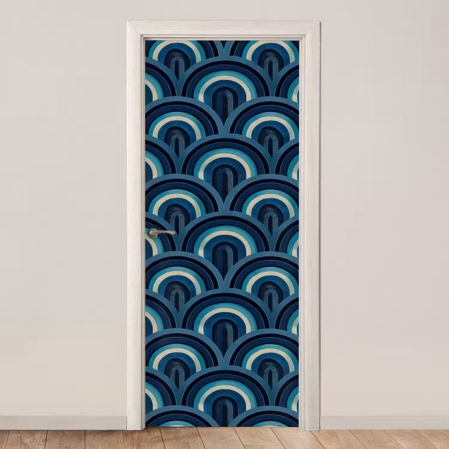 Bogen - Geometrisch - Patroon - Blauw - Retro deurposter klein 289 -3d_beige