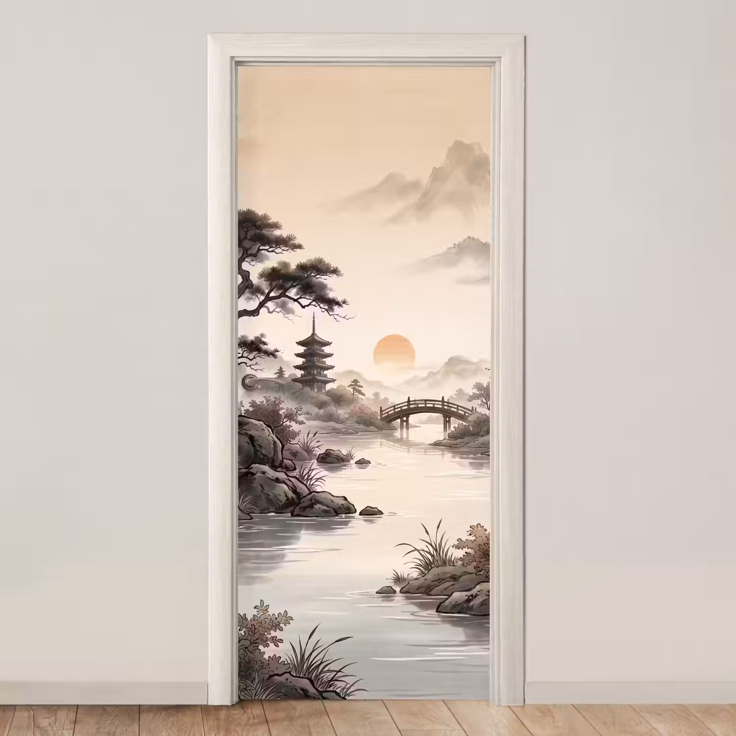 Azië - Landschap - Kleurrijk deurposter klein -3d_beige