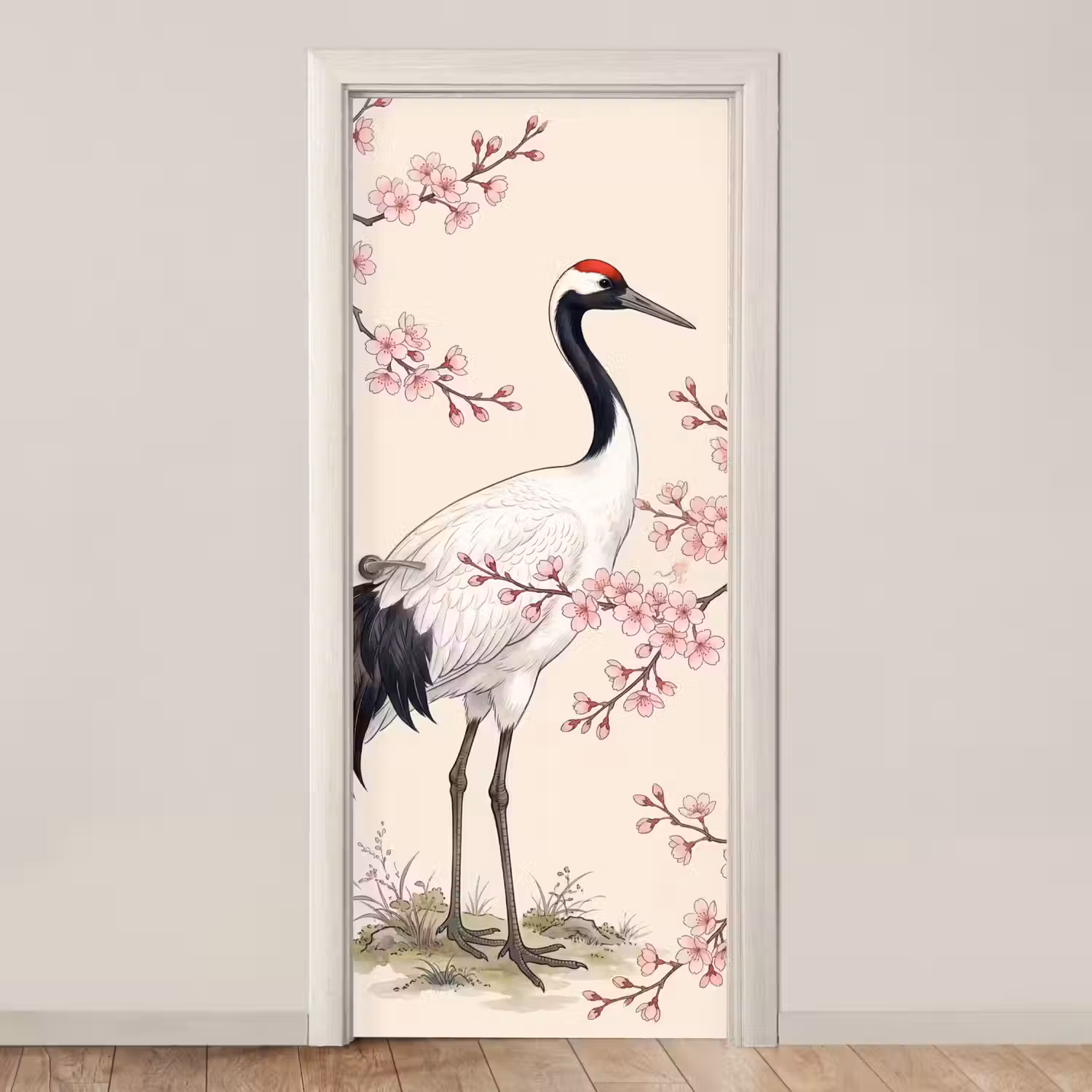 Aziatisch - Kraanvogel - Beige deurposter klein -3d_beige